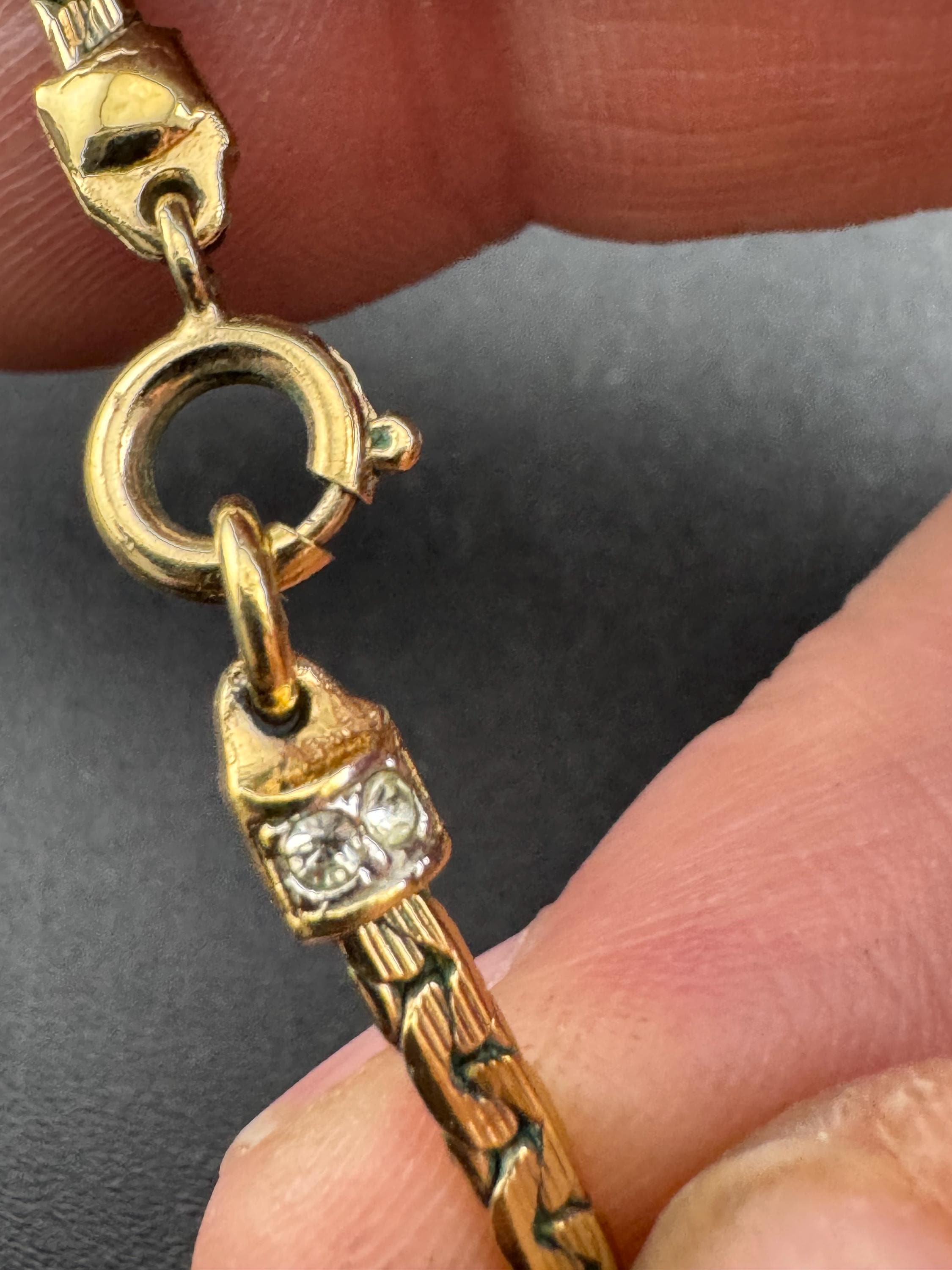 Vintage signed Swarovski crystal gold plated knot chain necklace, petite slim fit