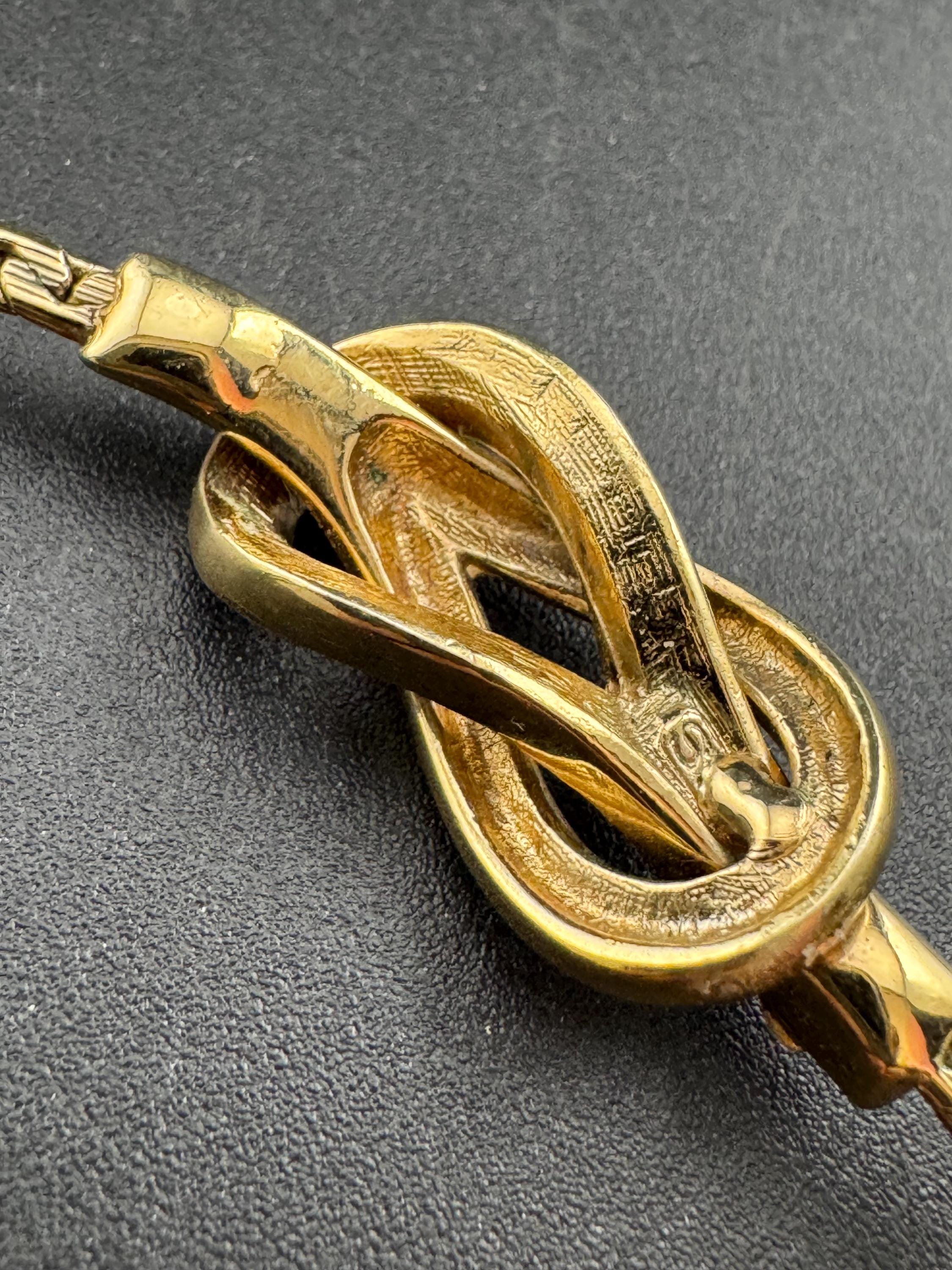 Vintage signed Swarovski crystal gold plated knot chain necklace, petite slim fit