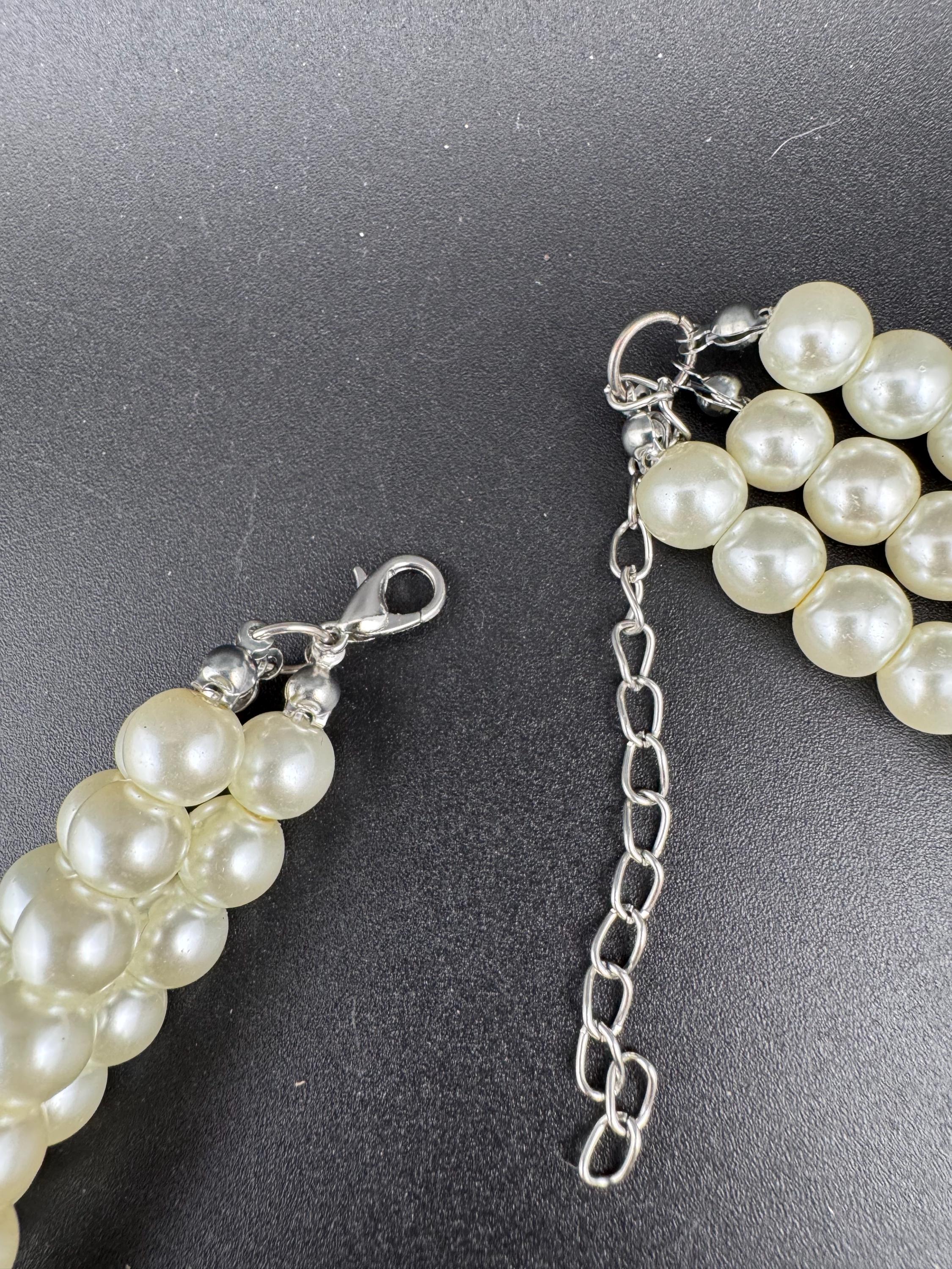 Vintage Triple Strand Pearl Choker Necklace: Diamante heart Clasp, Party Jewellery