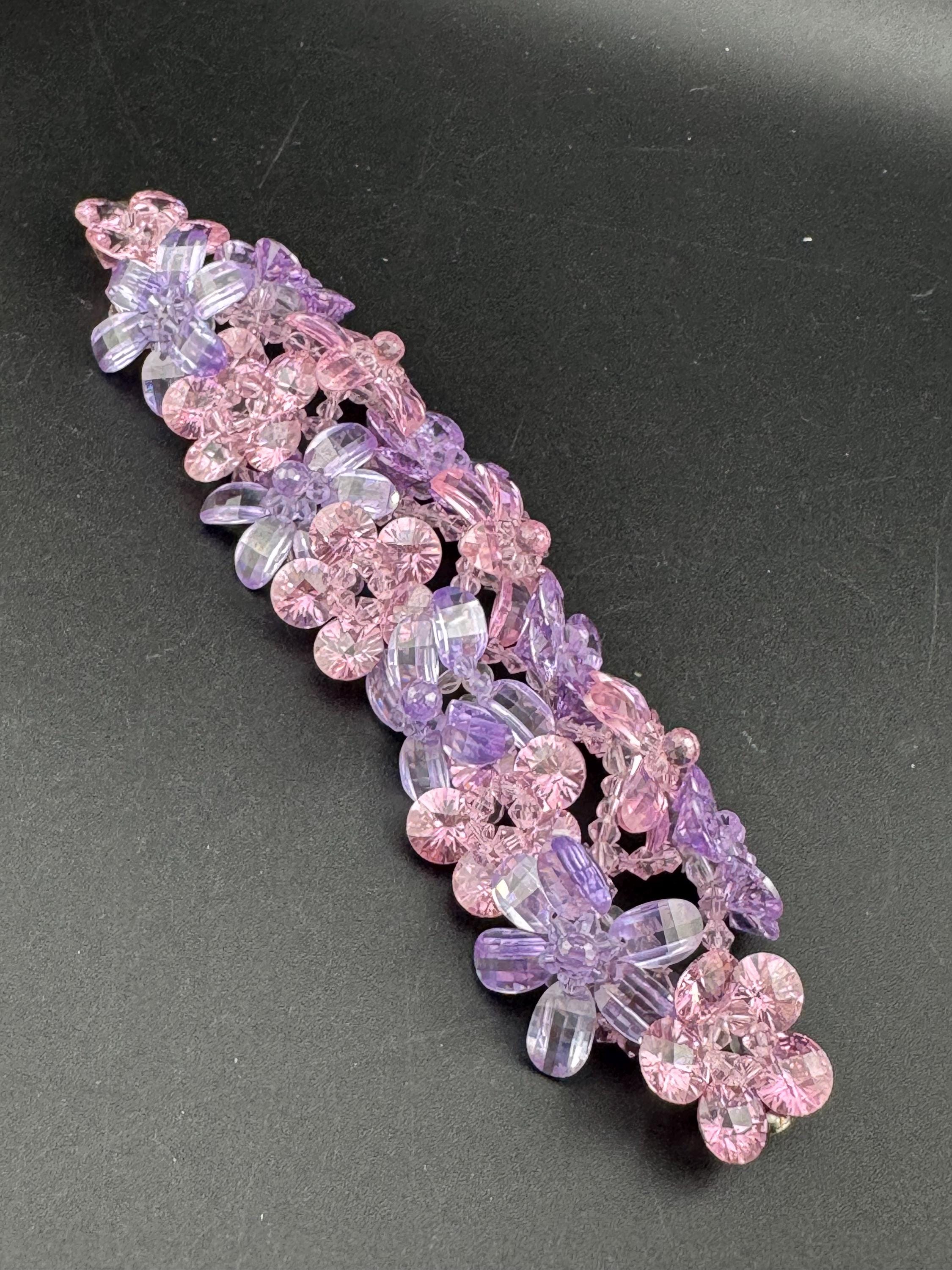 Unsigned Butler and Wilson purple pink Crystal floral beaded bracelet
