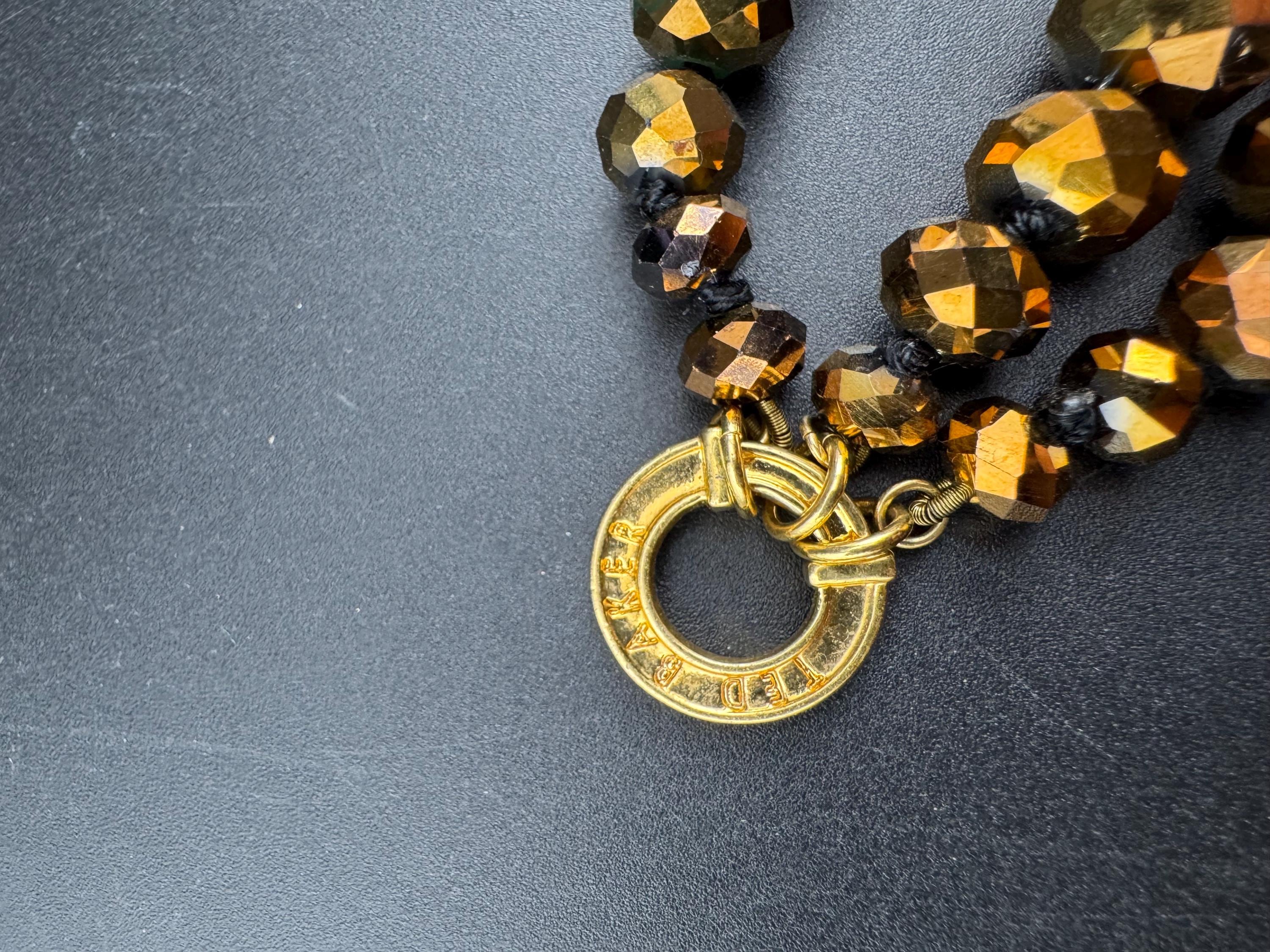 Ted baker 14mm chunky brown glass faceted beaded 3 row bracelet