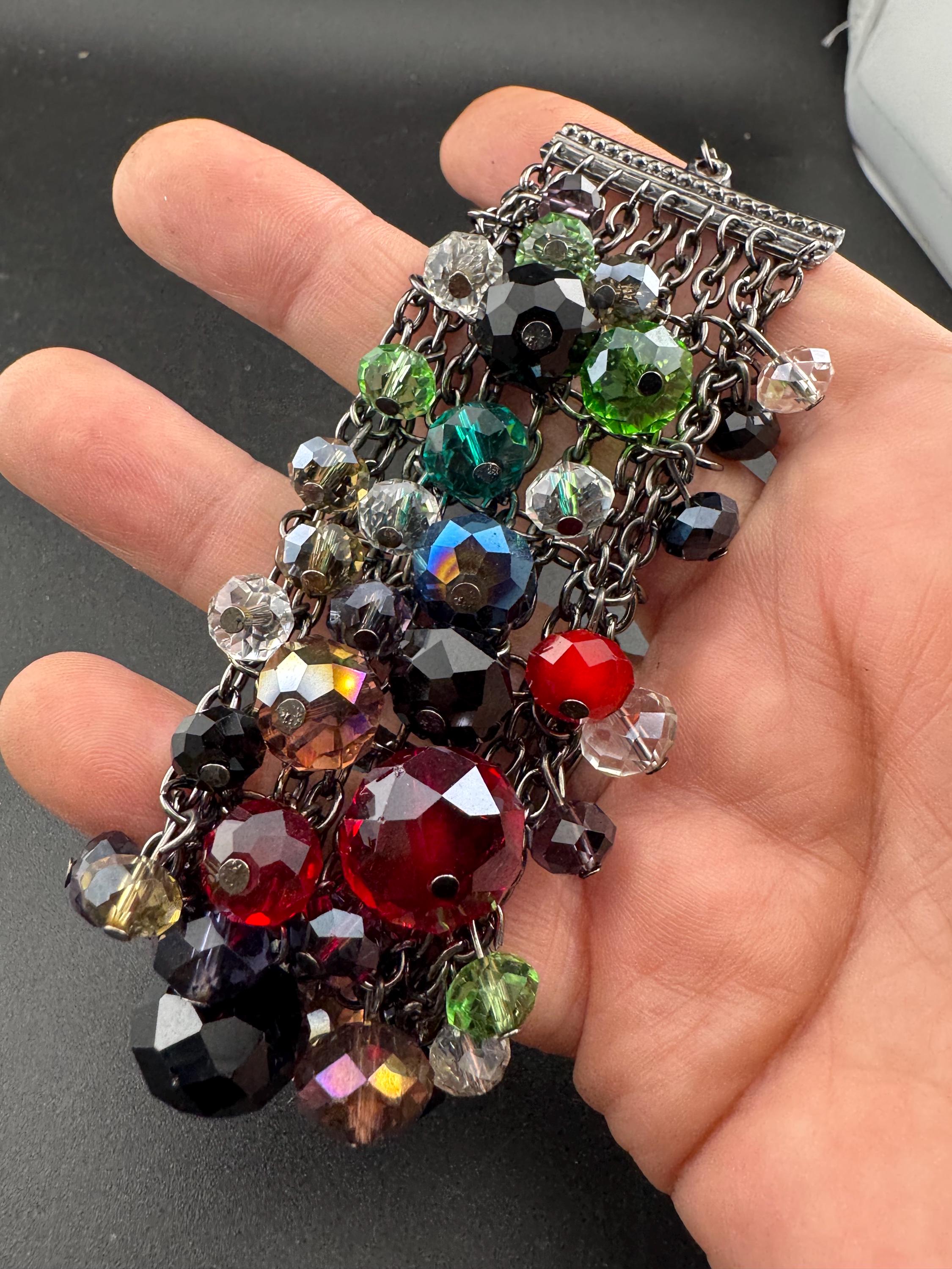 Faceted Crystal ball Beaded mesh Bracelet: dark grey tone coloured beads