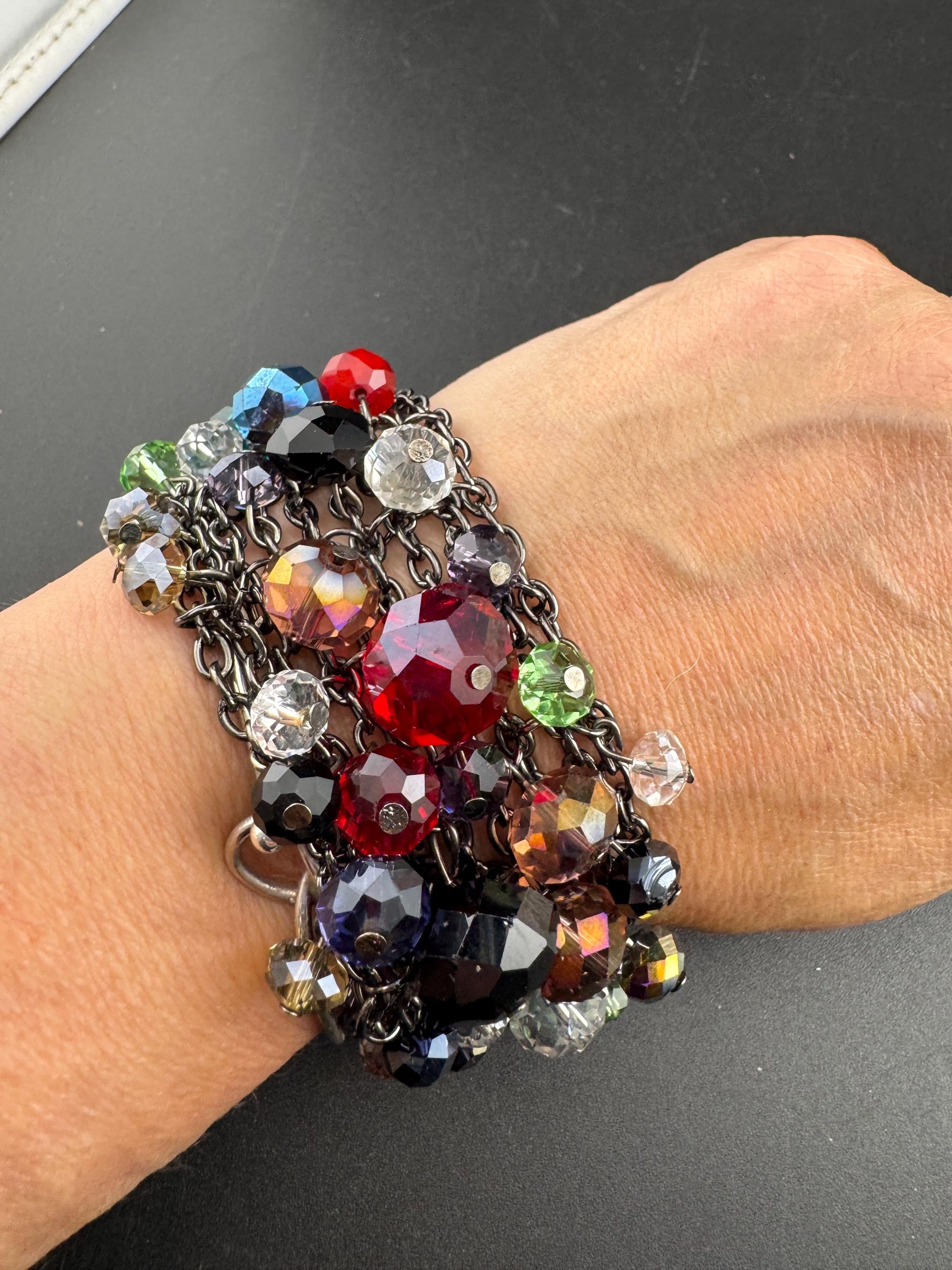 Faceted Crystal ball Beaded mesh Bracelet: dark grey tone coloured beads