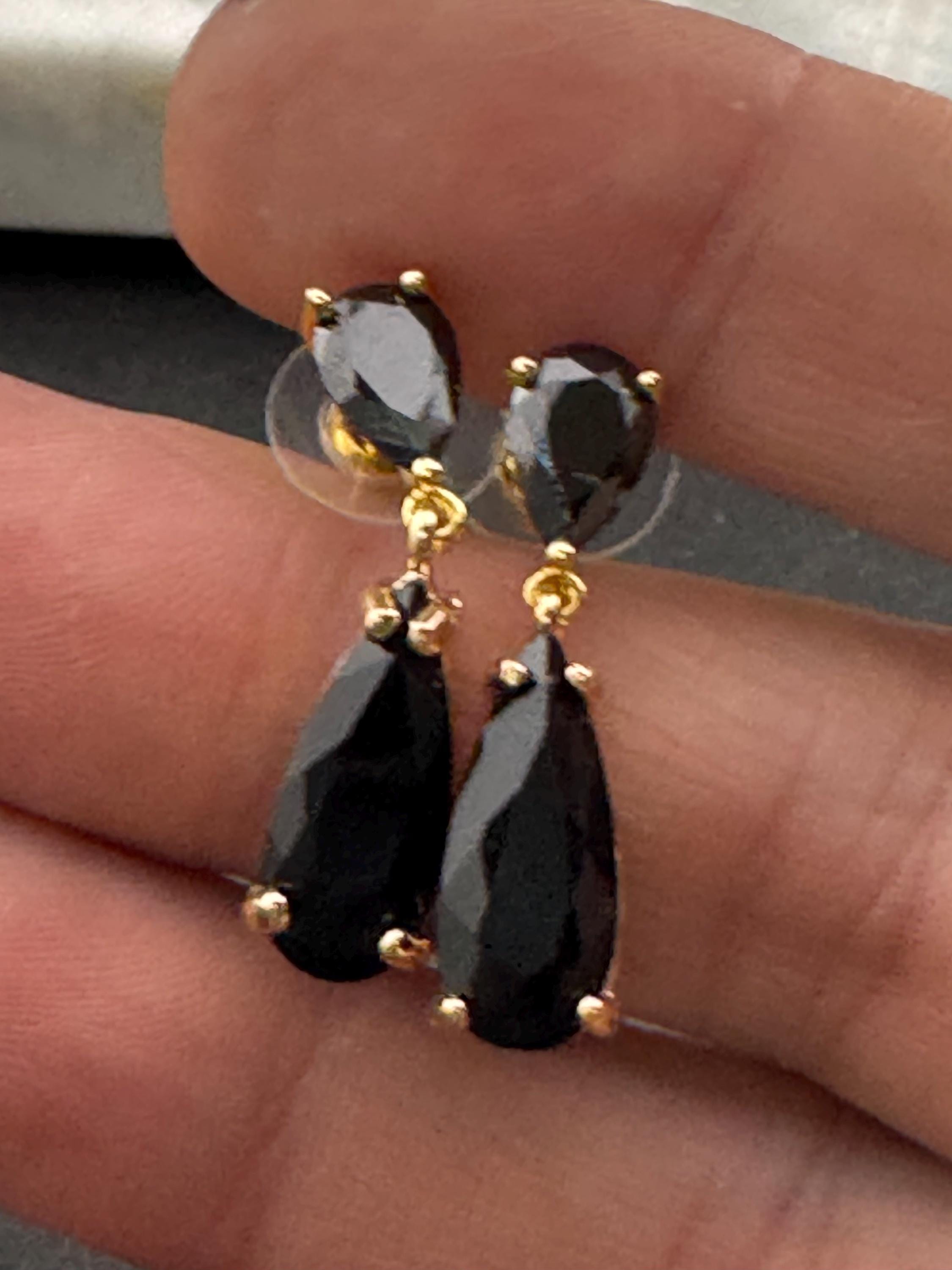 18k GP black crystal diamanté drop earrings