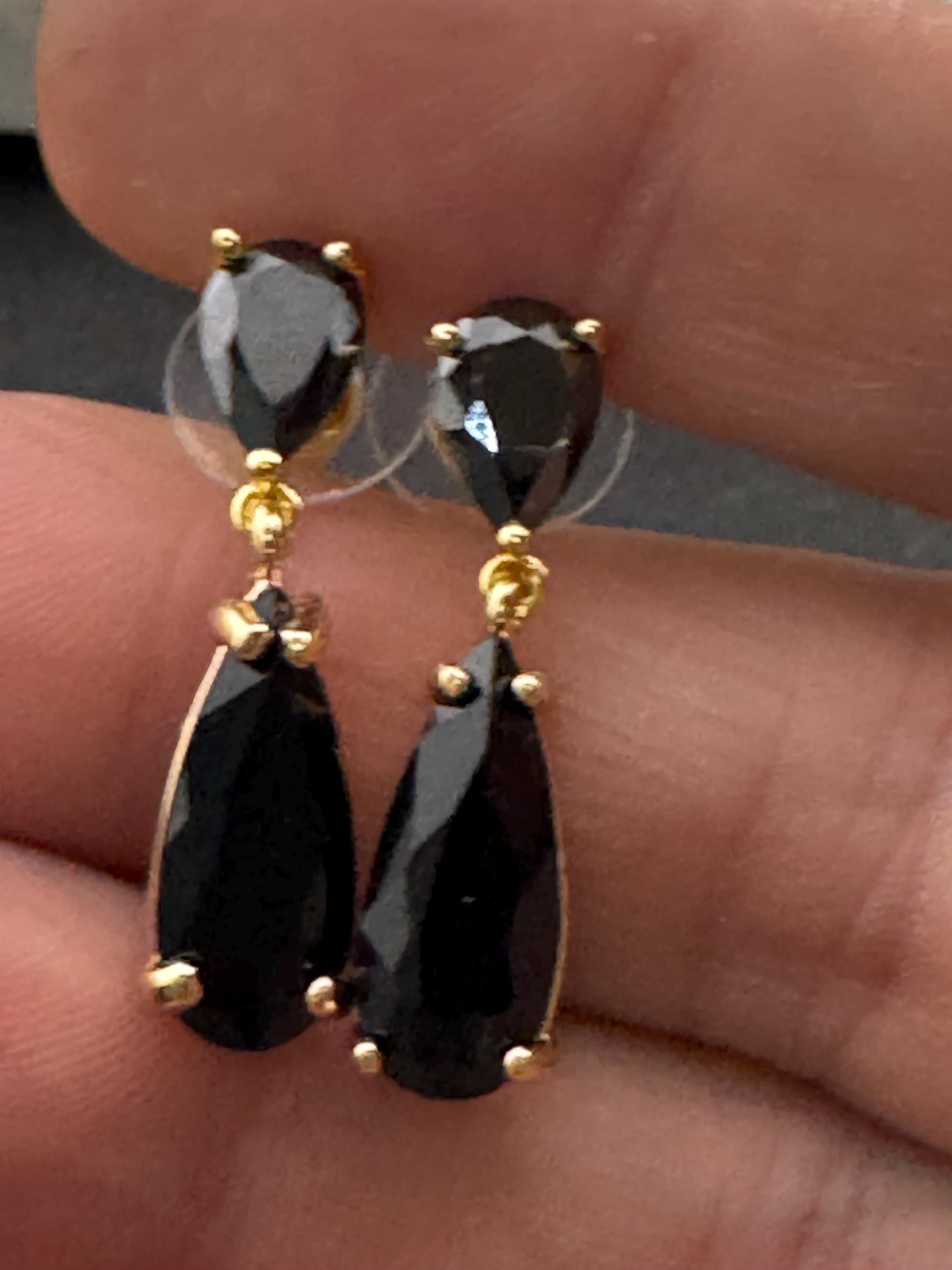 18k GP black crystal diamanté drop earrings