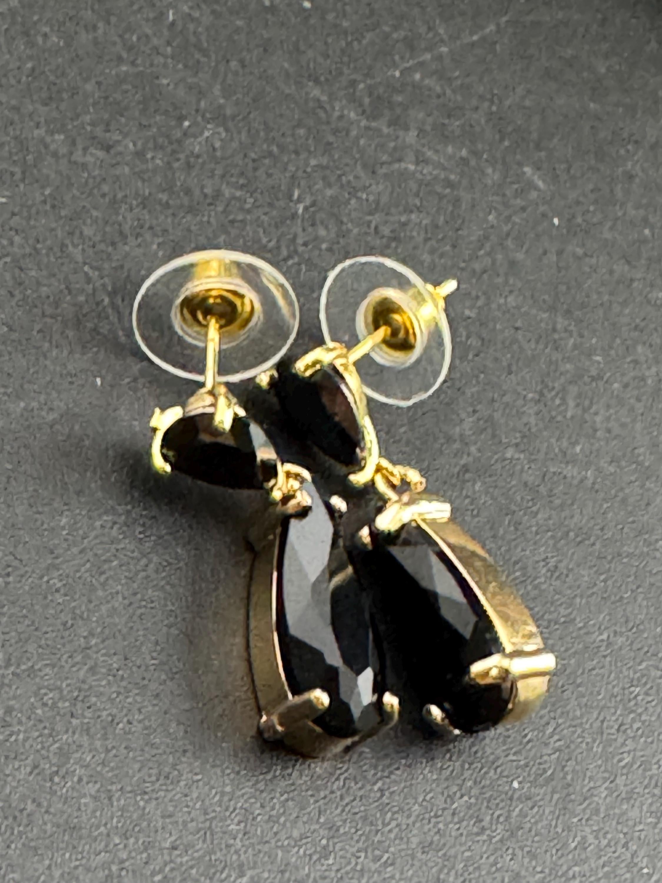18k GP black crystal diamanté drop earrings