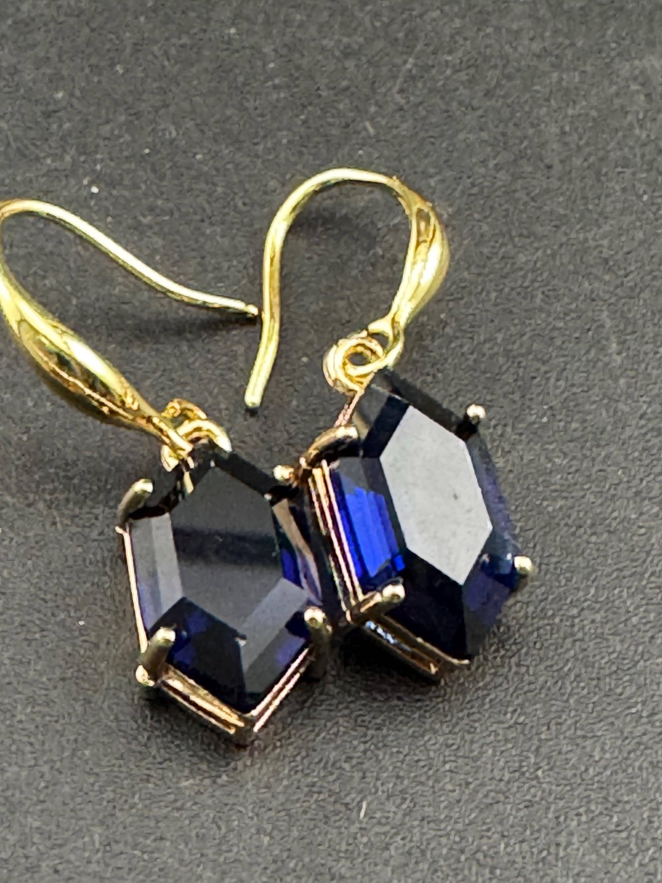 18k GP sapphire blue crystal diamanté drop earrings, hexagon