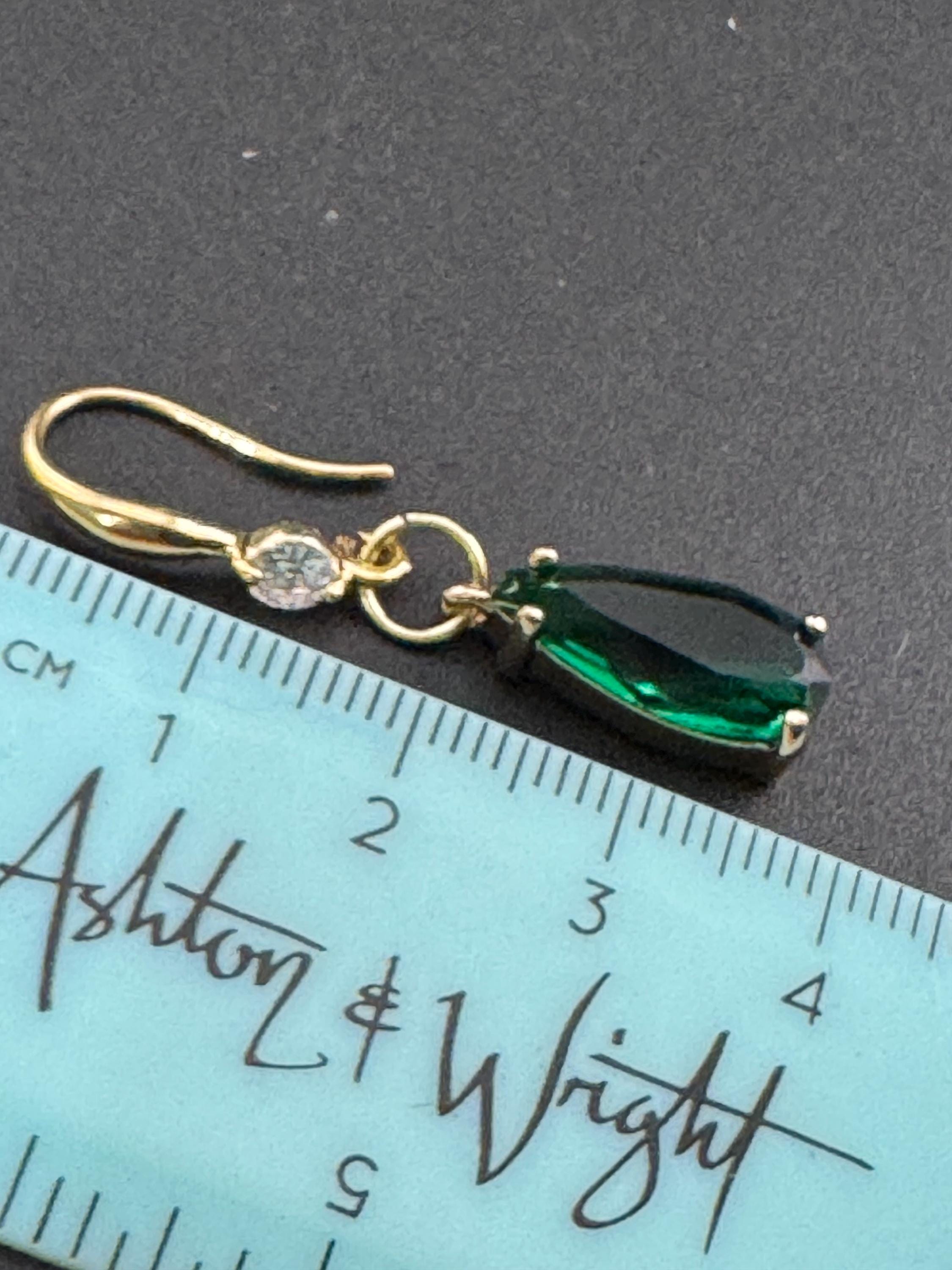 18k GP emerald green crystal diamanté drop earrings, teardrop