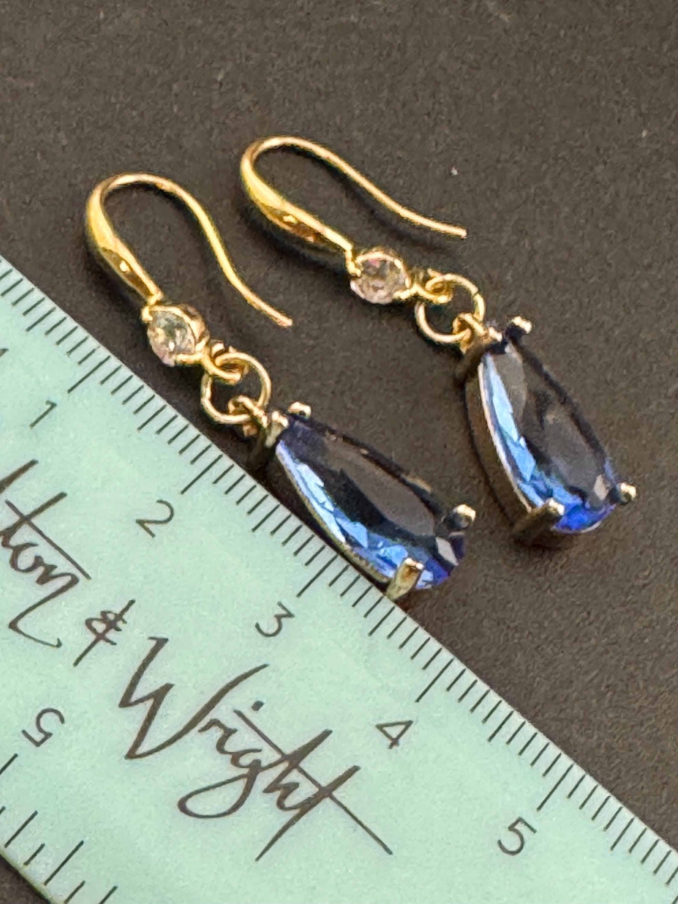18k GP sapphire blue crystal diamanté drop earrings, teardrop