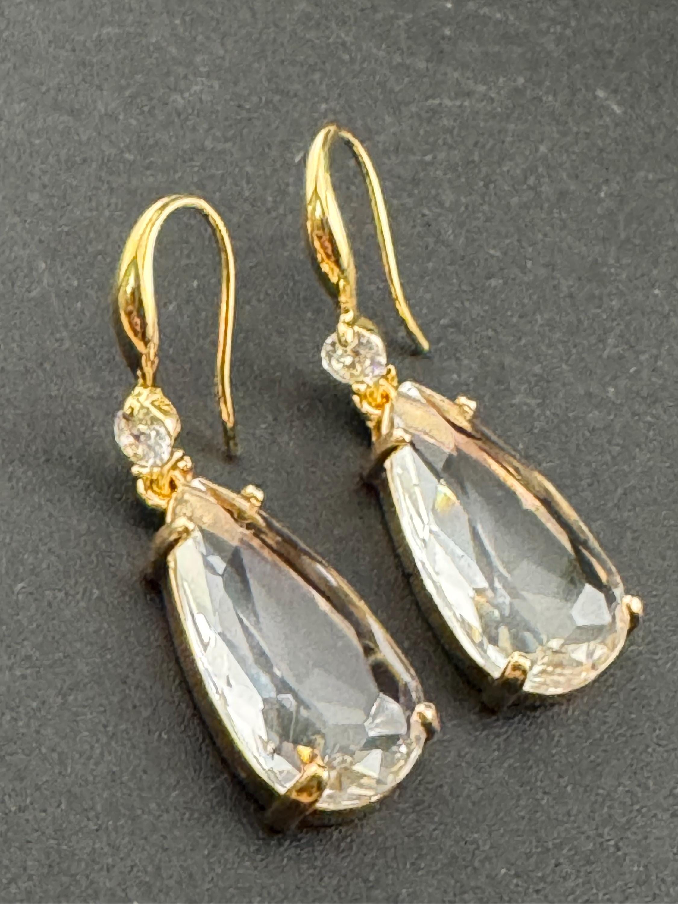 crystal clear diamanté teardrop earrings, 18k gold plated