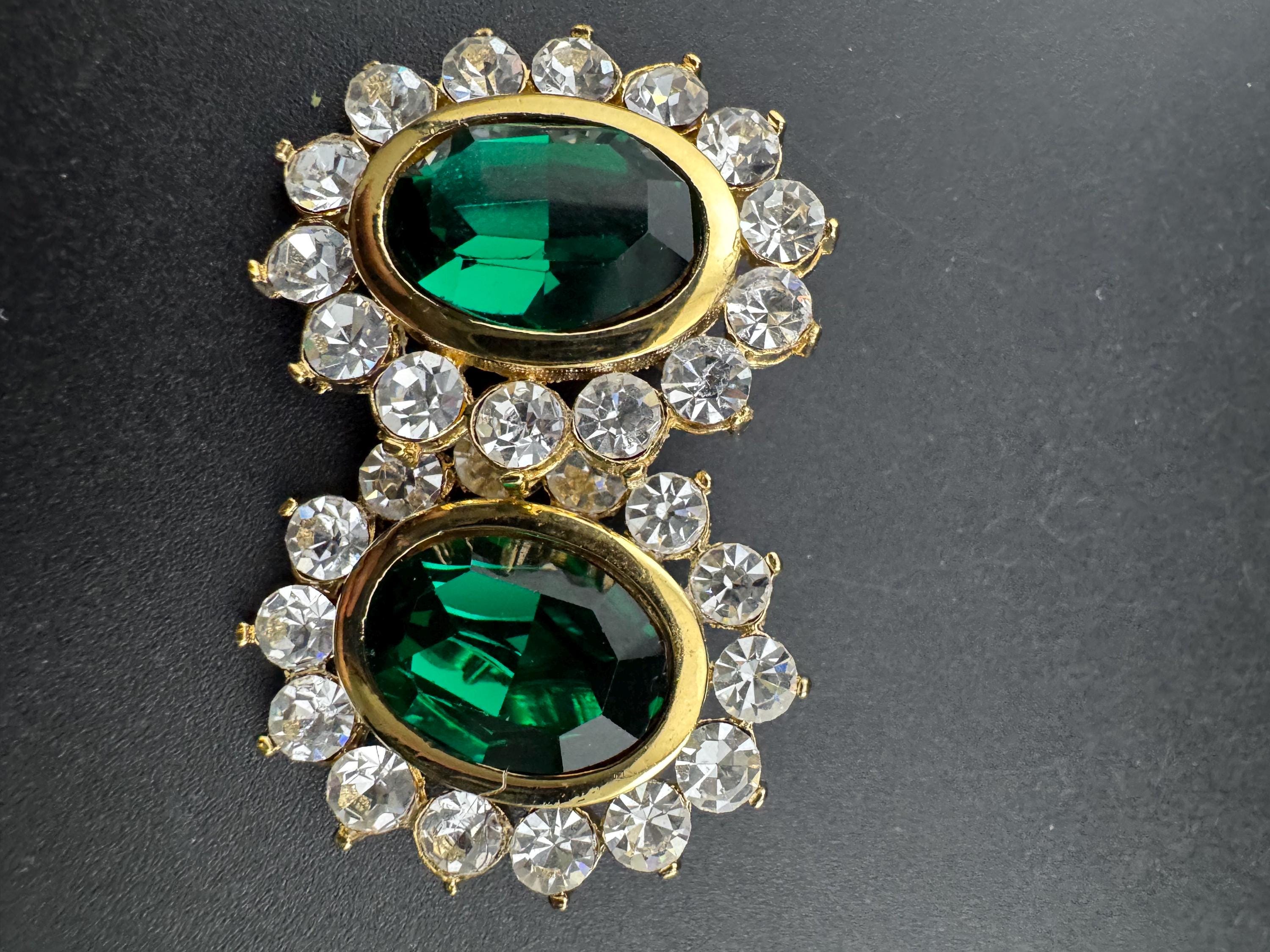 Emerald Green oval Crystal Earrings: Swarovski, Gold Tone, 1980s Stock