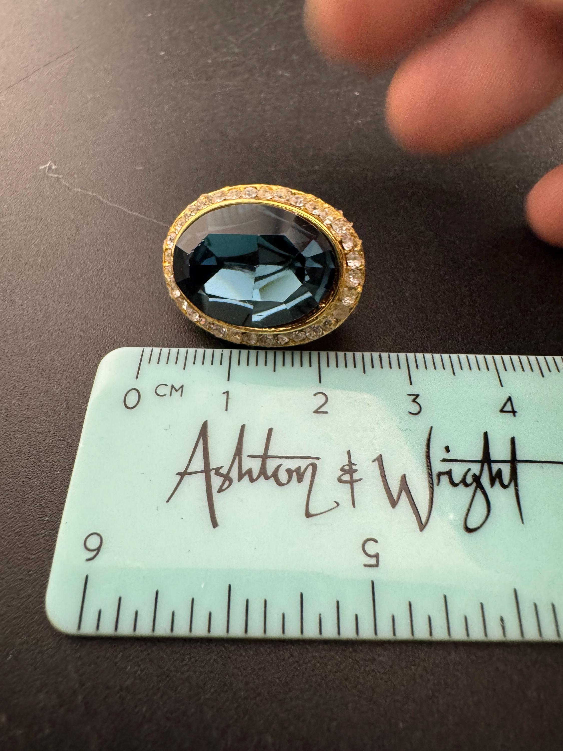 Sapphire Blue Swarovski Crystal clip on Earrings - 1980s gold tone