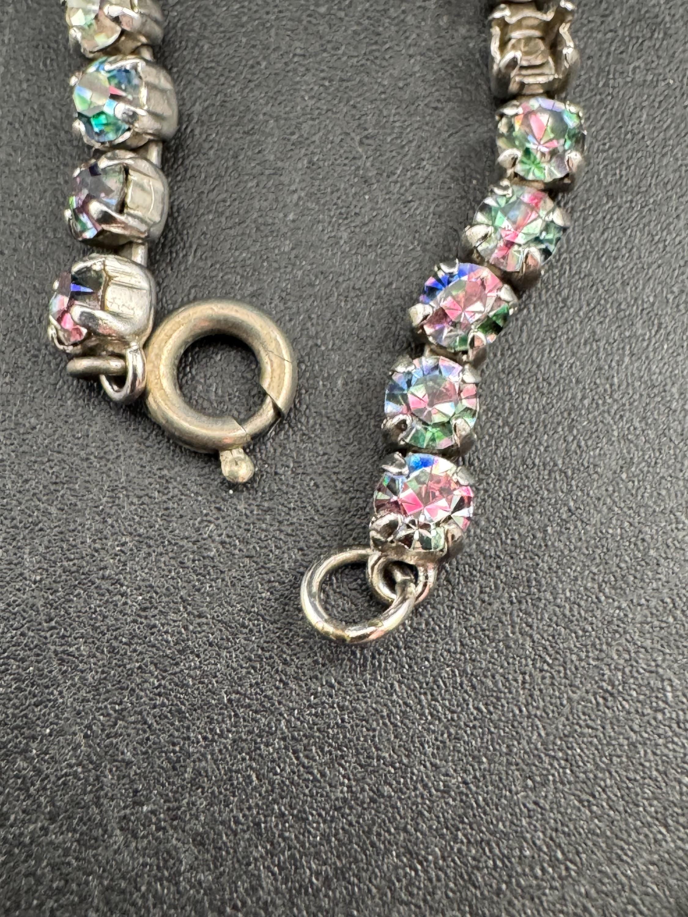 Iris glass diamanté crystal drop necklace, rainbow rhinestones, vintage 42cm