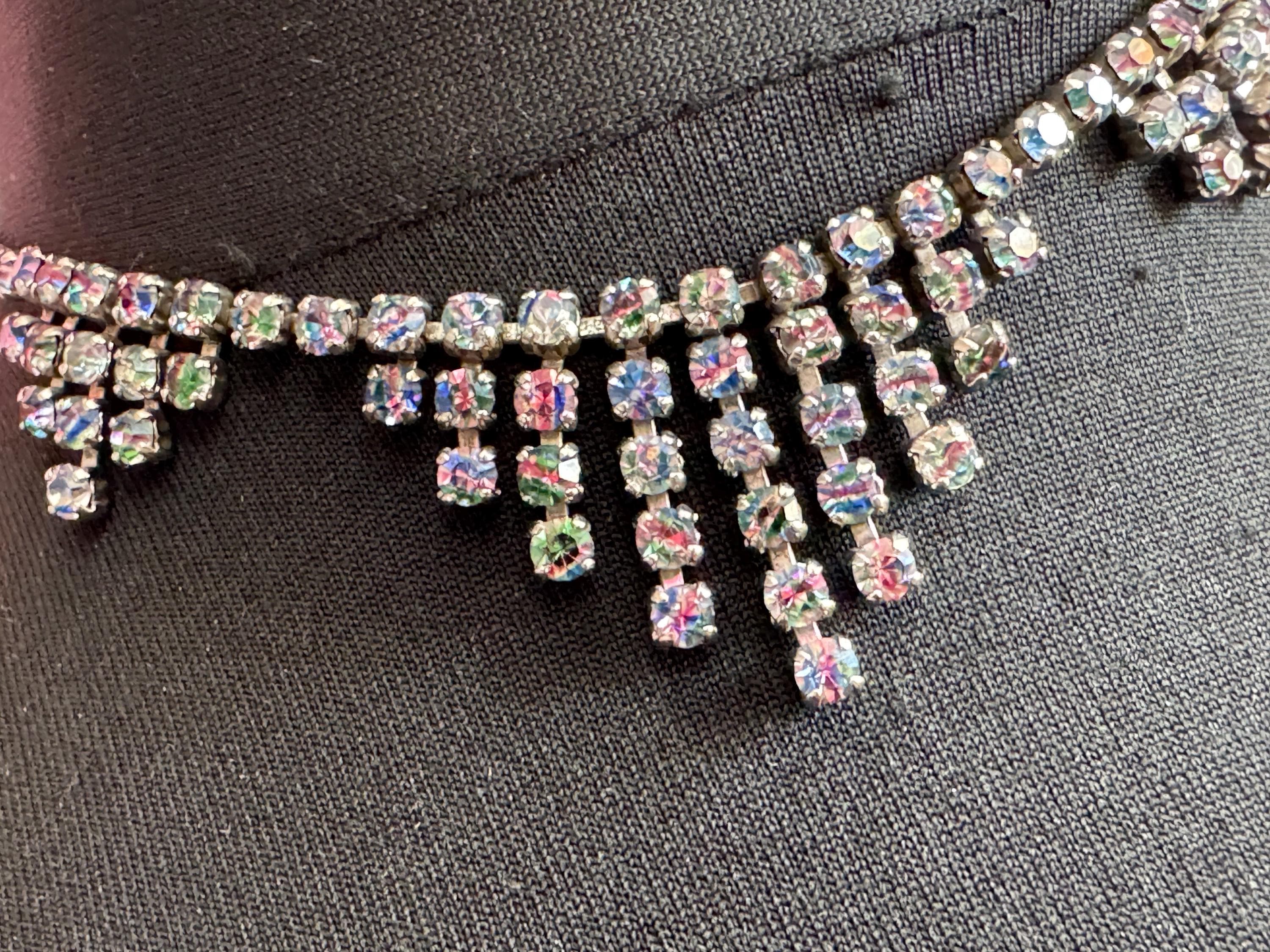 Iris glass diamanté crystal drop necklace, rainbow rhinestones, vintage 41cm