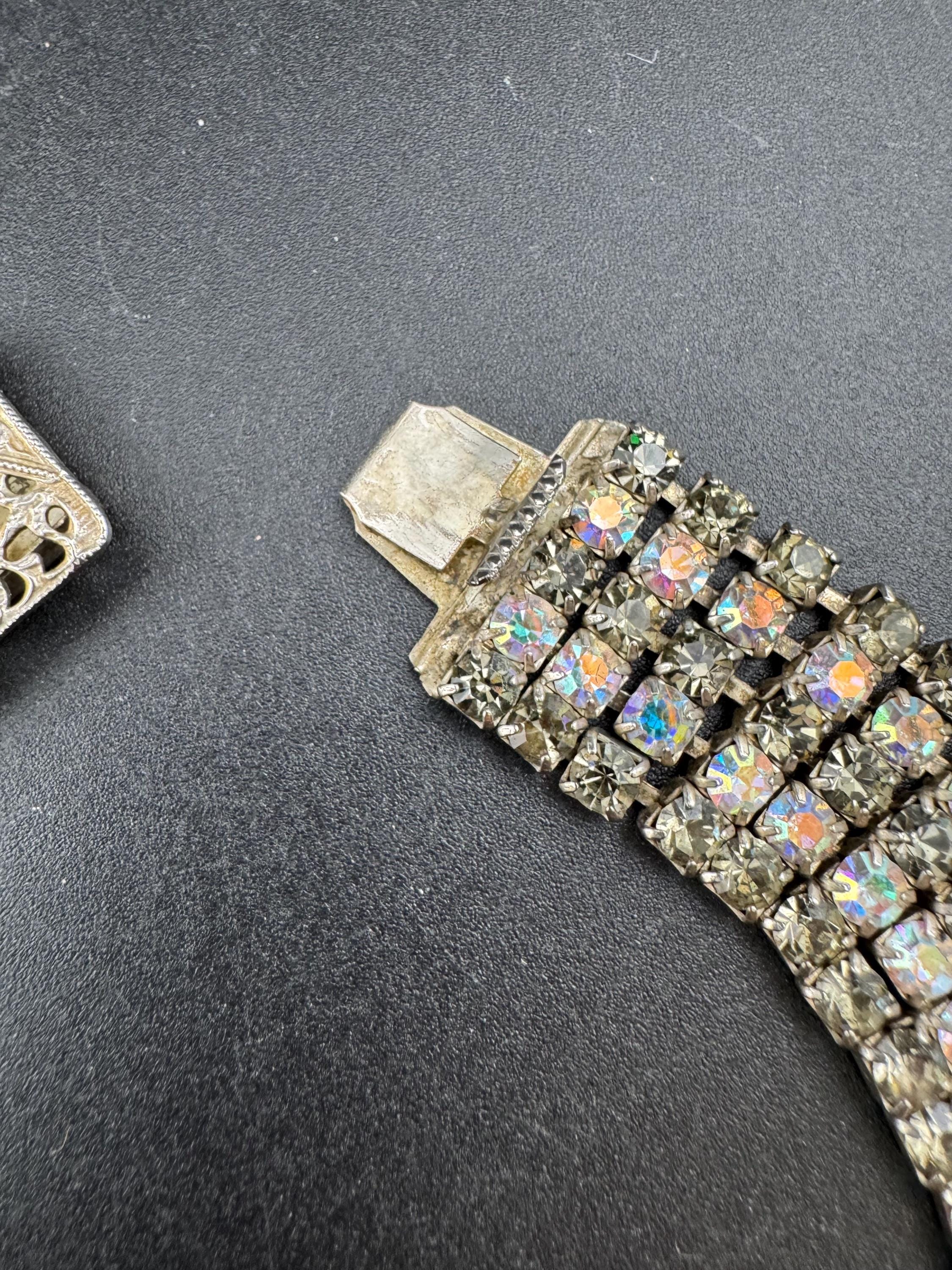 Very petite 36cm Vintage wide grey AB diamanté rhinestone crystal choker necklace