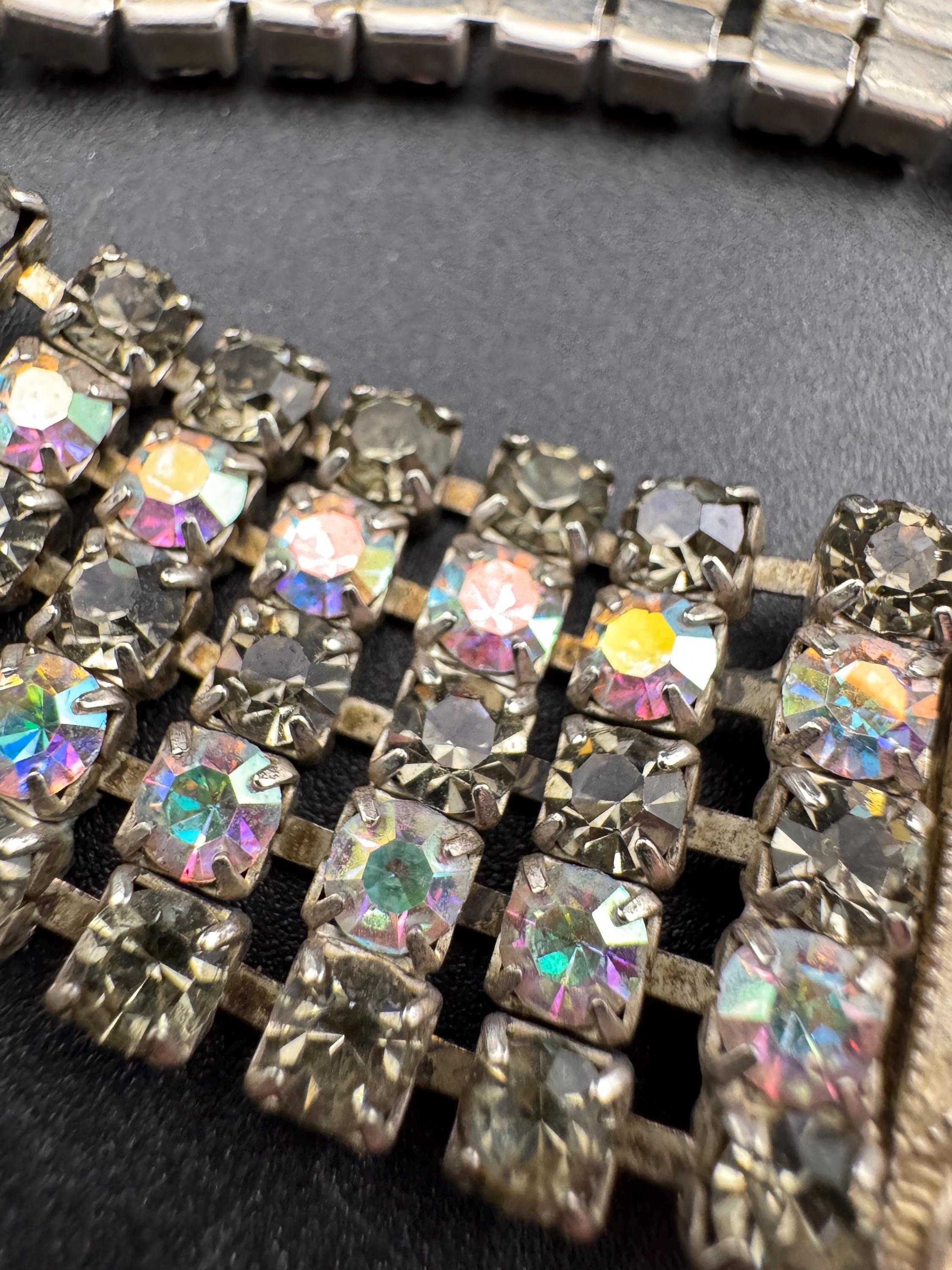 Very petite 36cm Vintage wide grey AB diamanté rhinestone crystal choker necklace