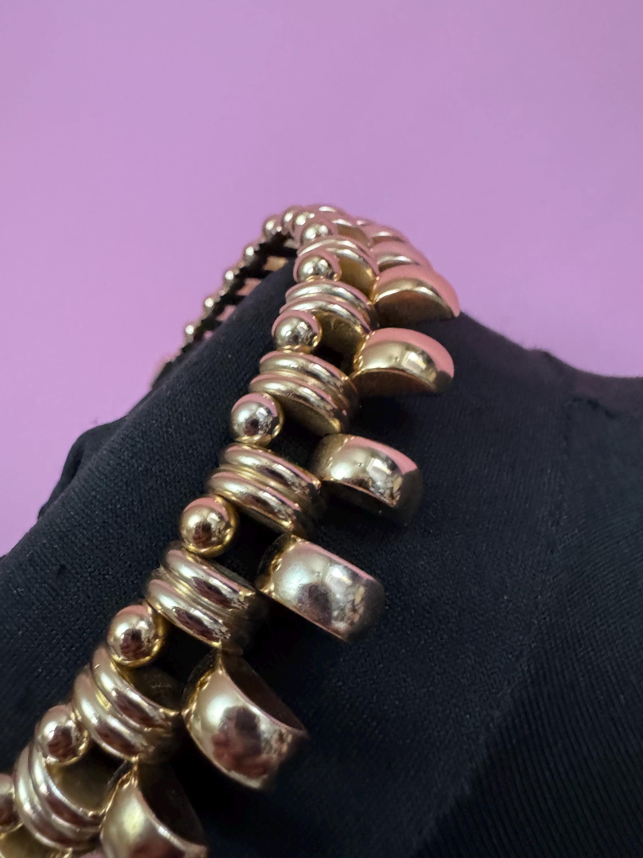 Vintage de Farre warm gold tone collar necklace, Art Deco machine age style