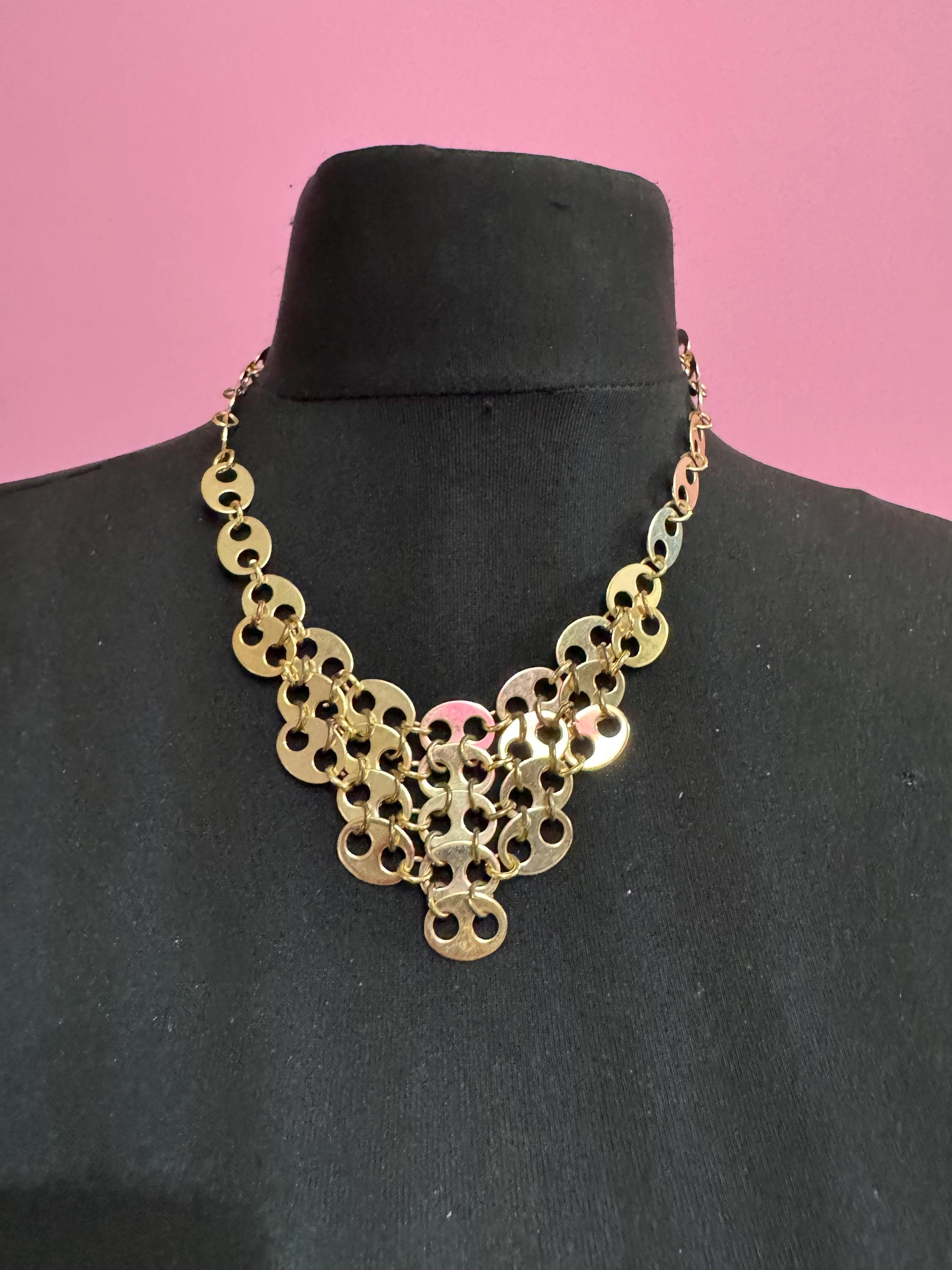 Signed paco Rabanne gold mariner link bib choker necklace