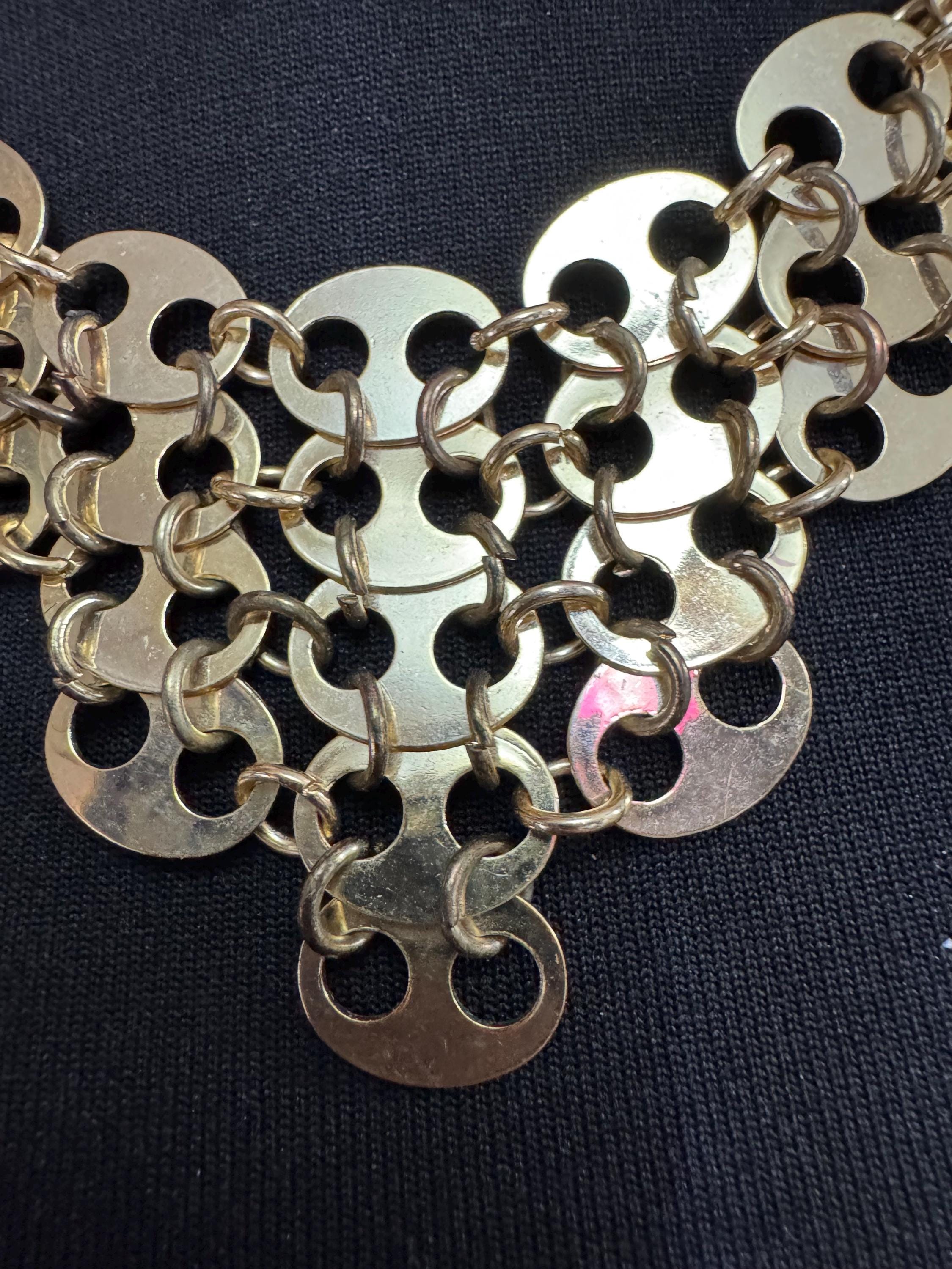 Signed paco Rabanne gold mariner link bib choker necklace