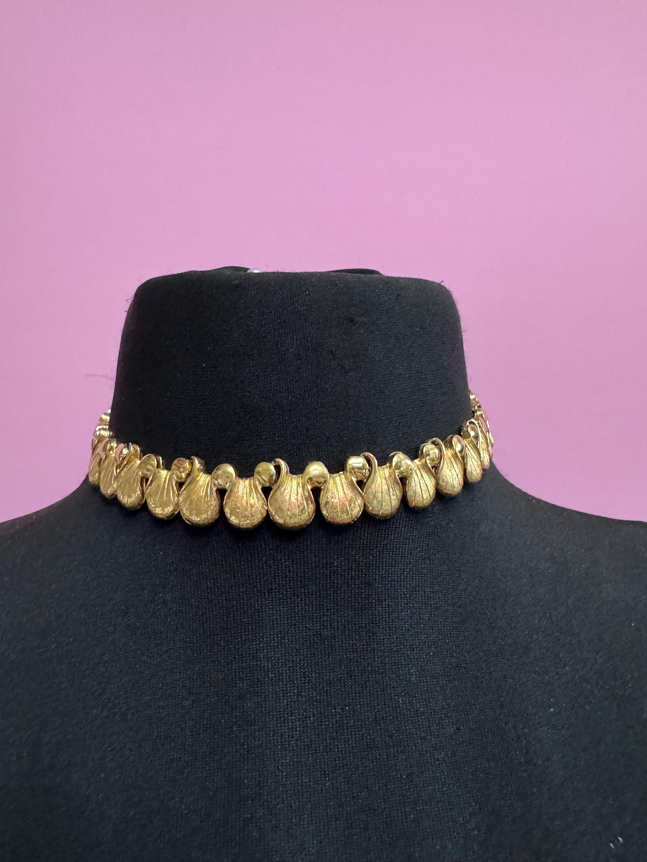 Signed D'Orlan gold tone choker necklace , statement jewellery 80s