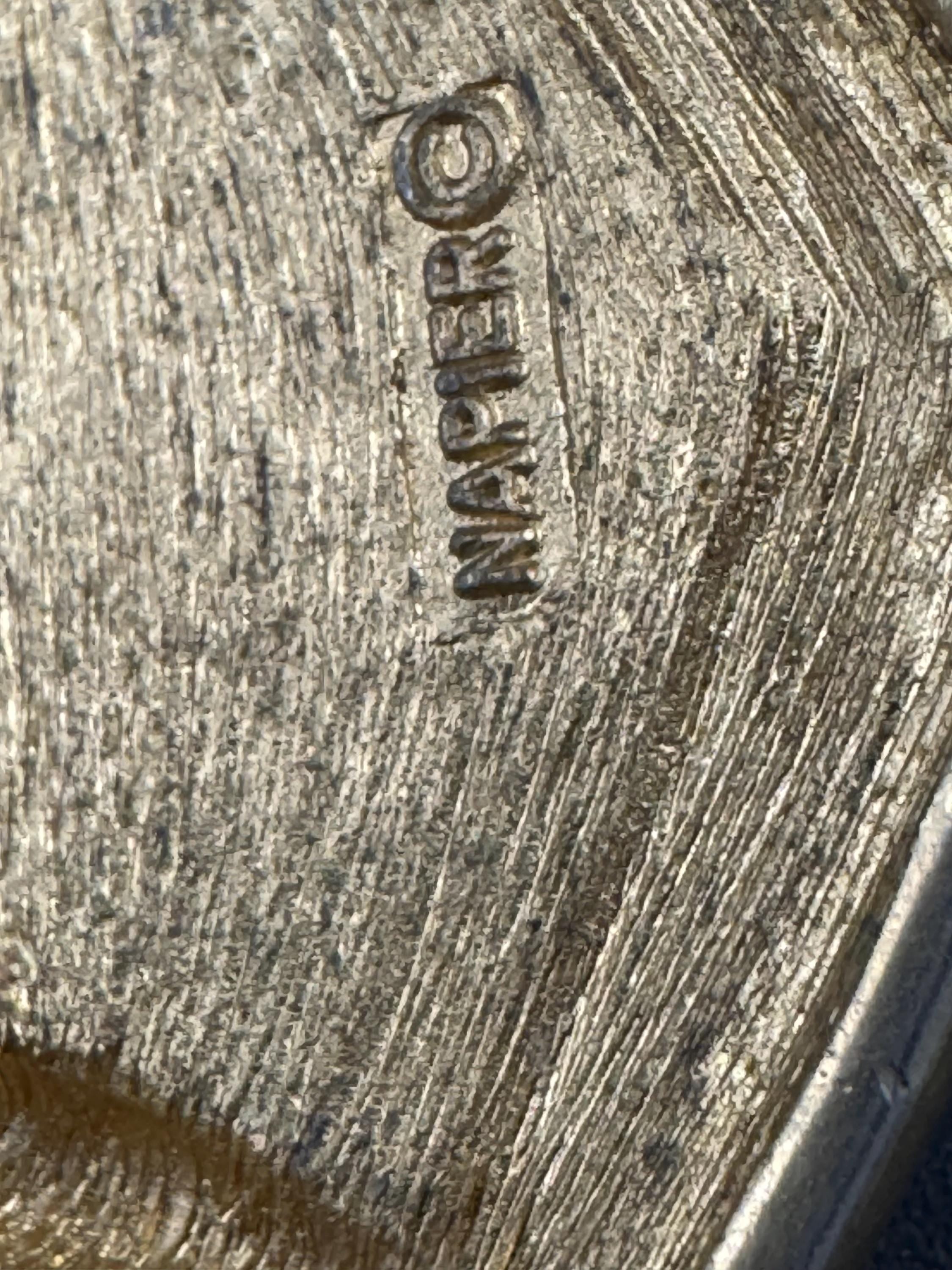 Signed NAPIER black cream Enamel Choker: Vintage Gold Tone omega necklace