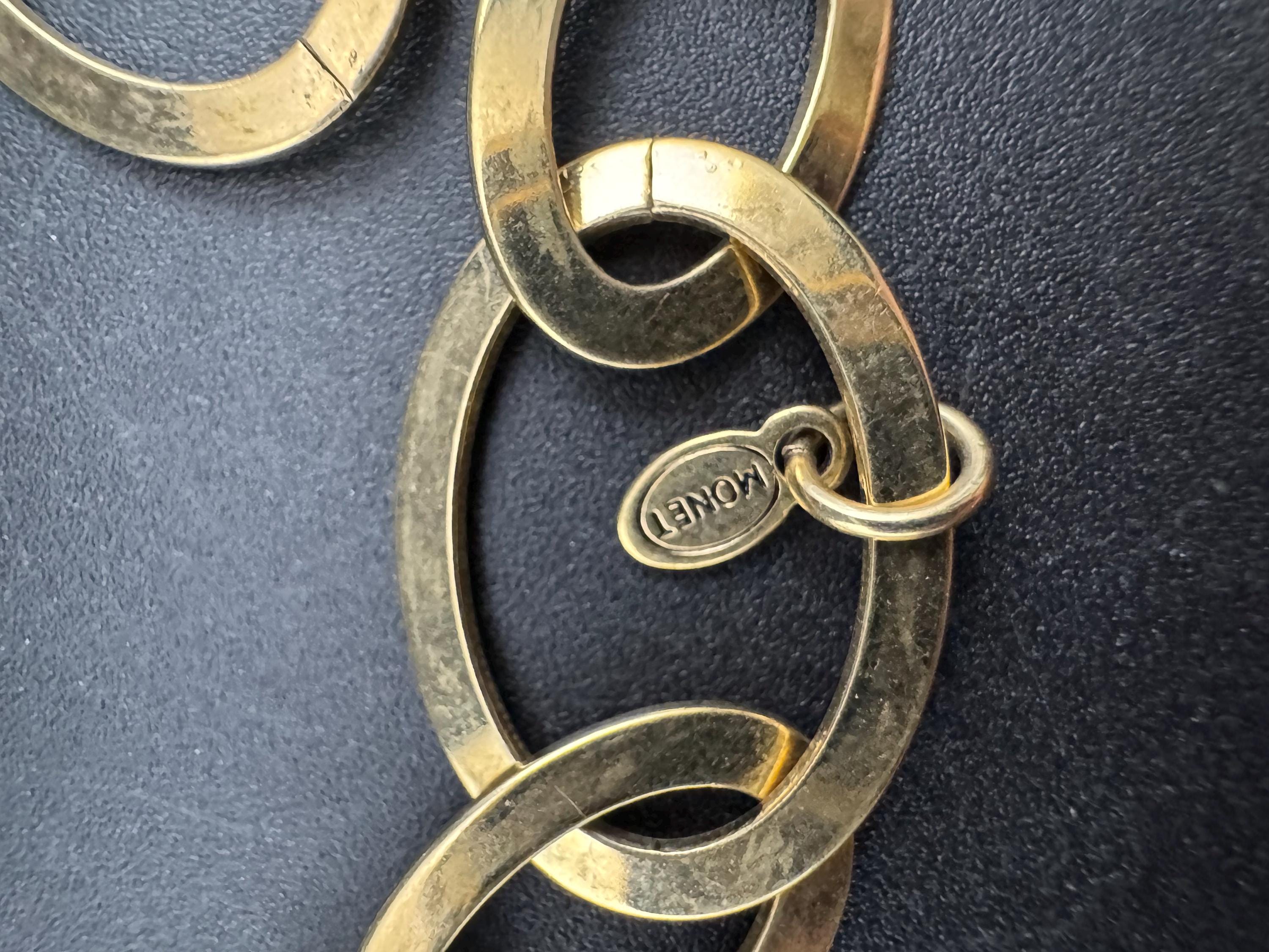 Signed MONET tigers eye gemstone gold station link necklace