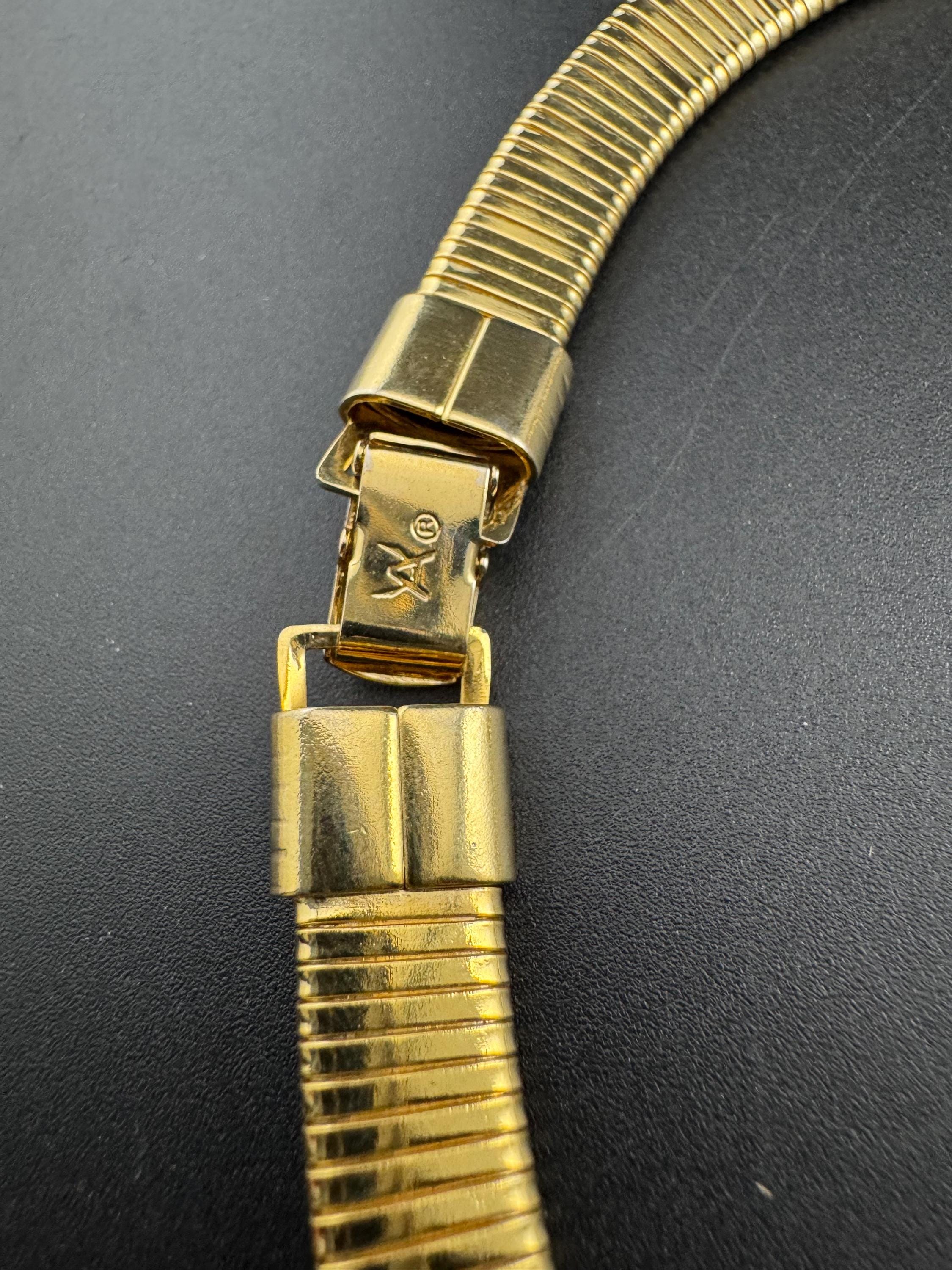 Vintage 12mm wide omega link choker necklace, gold tone