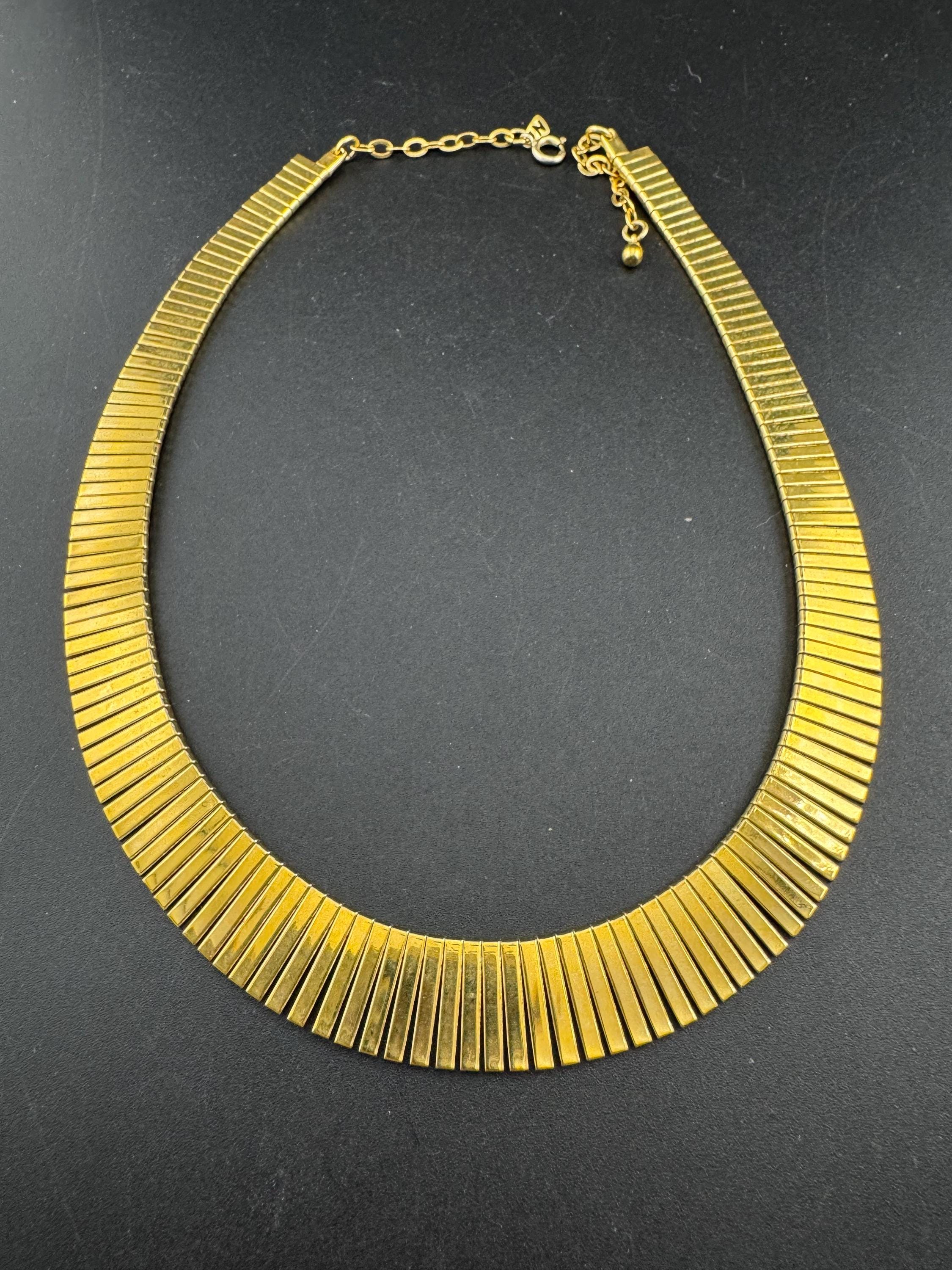 Vintage Egyptian revival gold tone wide choker necklace