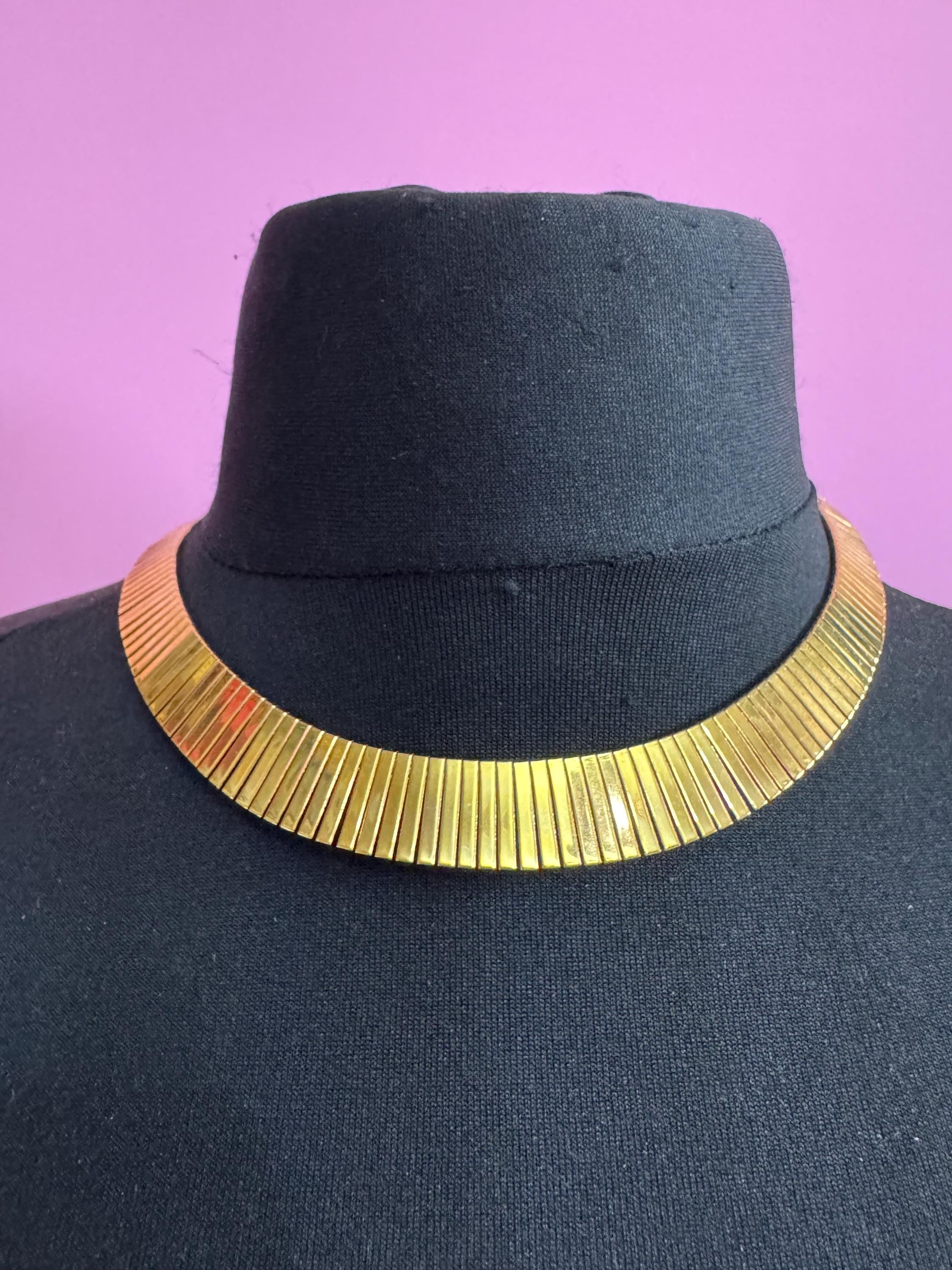 Vintage Egyptian revival gold tone wide choker necklace