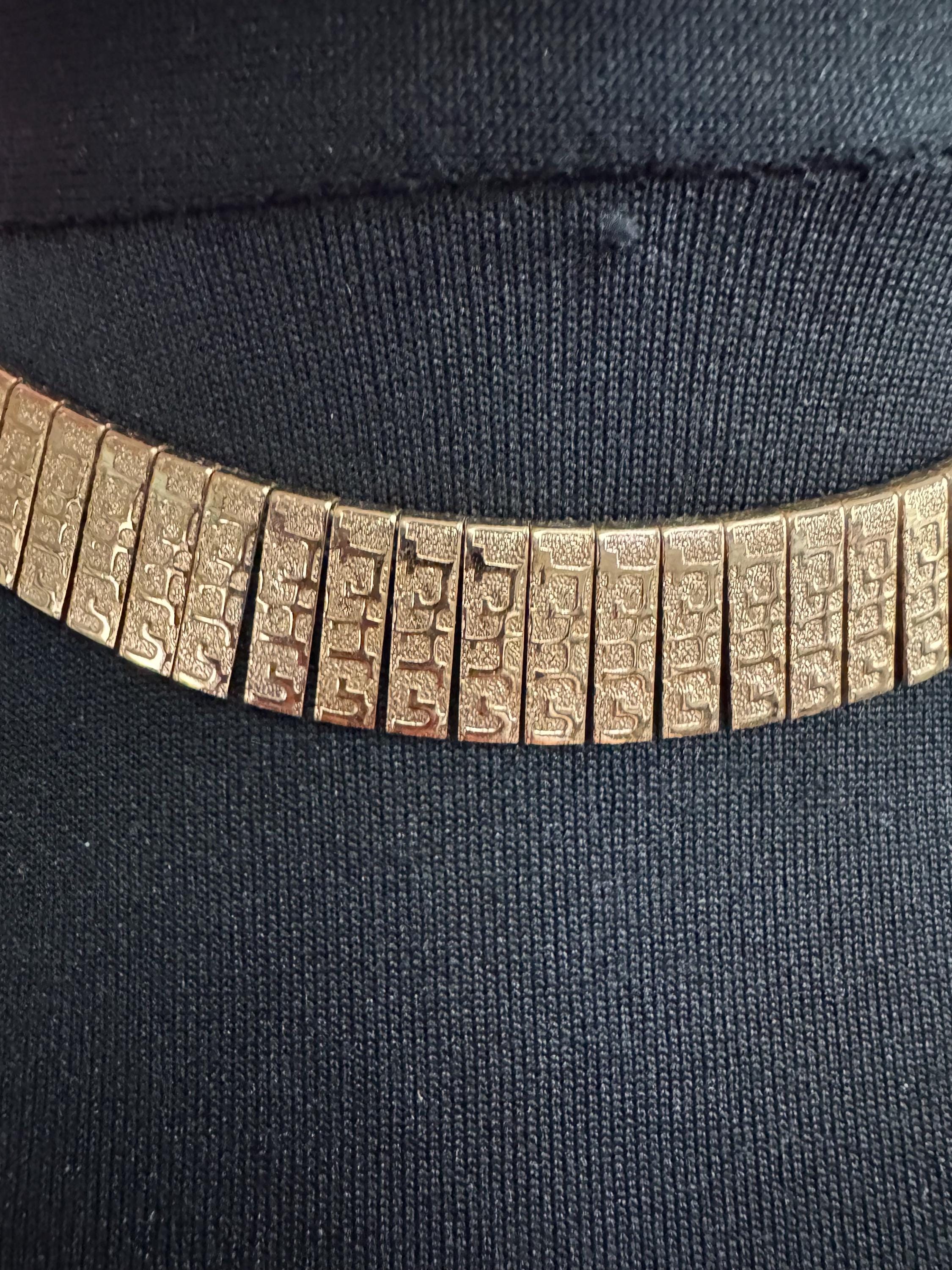 Vintage Egyptian revival gold wide choker necklace, brutalist textured design