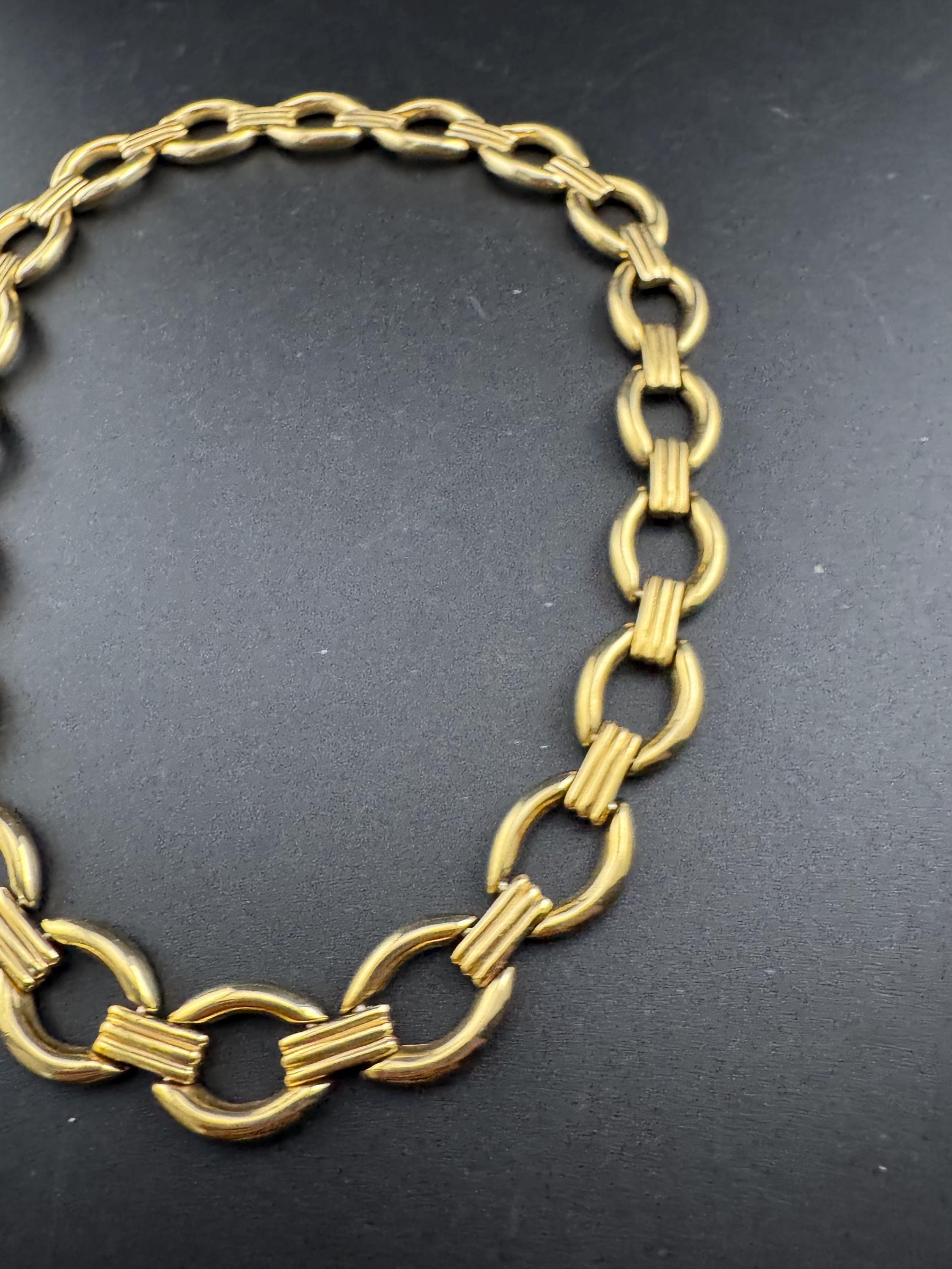 1980s gold panel link wide choker necklace
