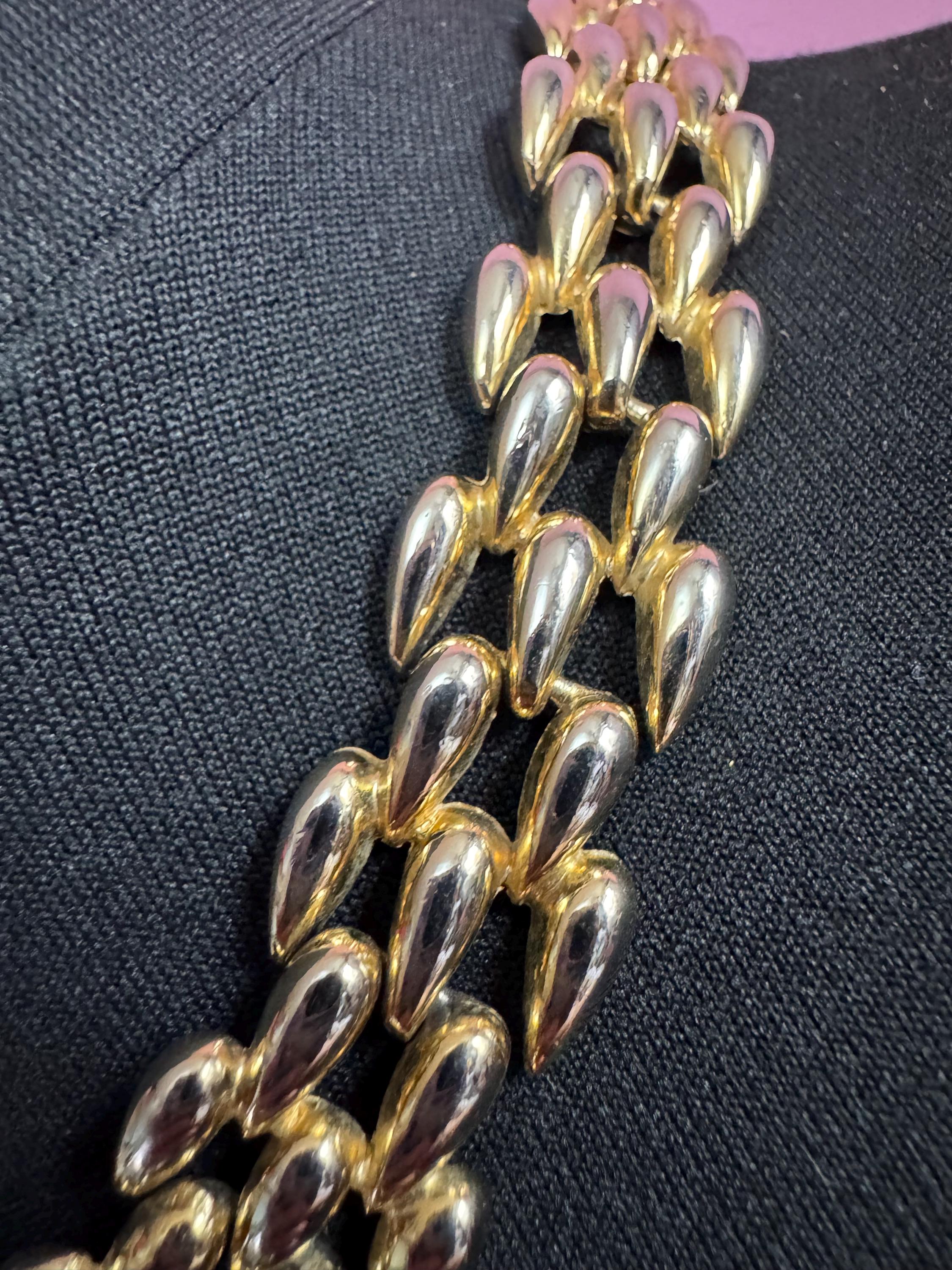 champagne gold tone wide link brick panther link choker necklace, heavy weight faded plating