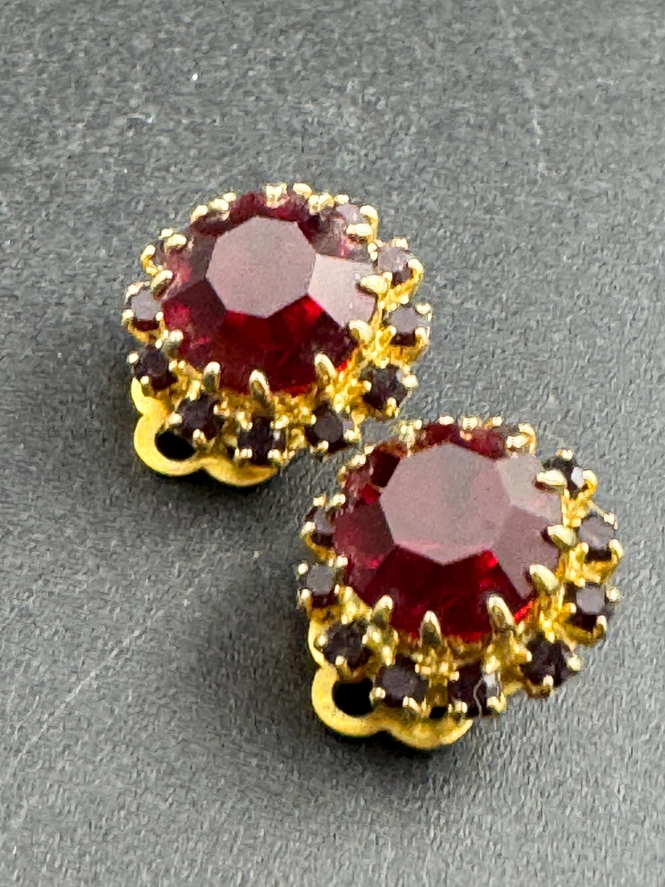 Vintage ruby diamanté glass clip on earrings, rhinestone dainty studs