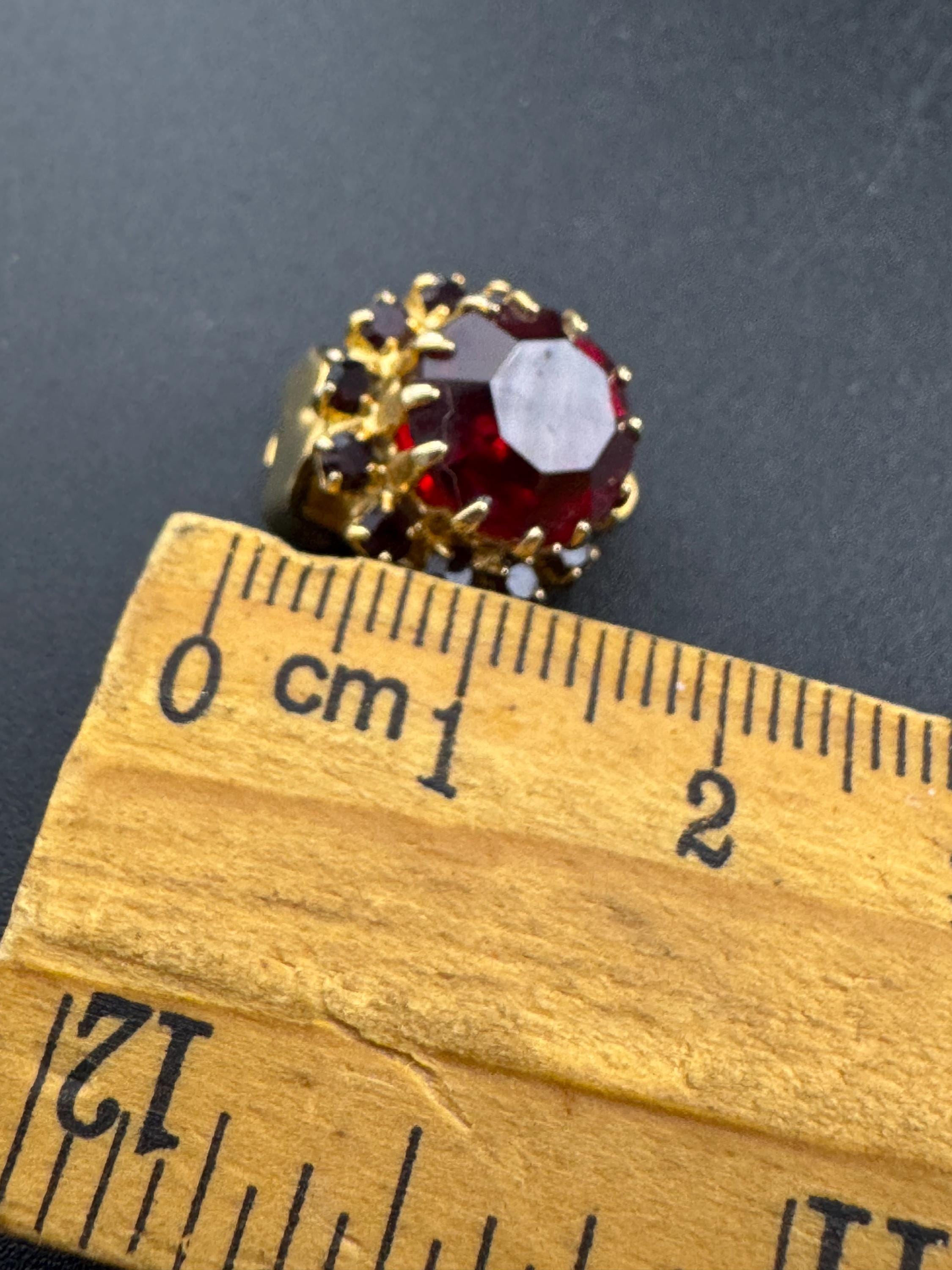 Vintage ruby diamanté glass clip on earrings, rhinestone dainty studs