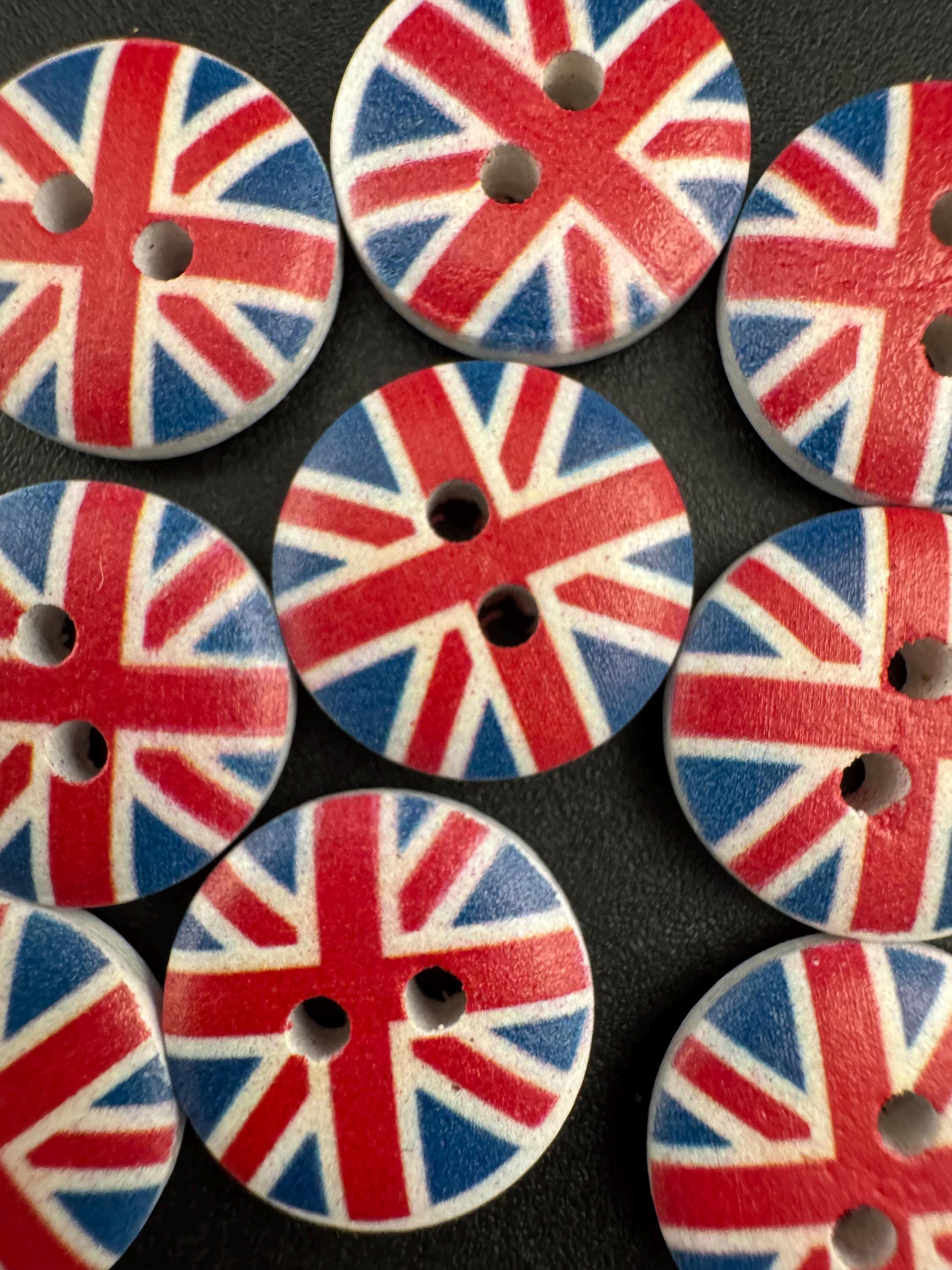 15mm wooden Union Jack buttons , Set of 10pcs UK flag