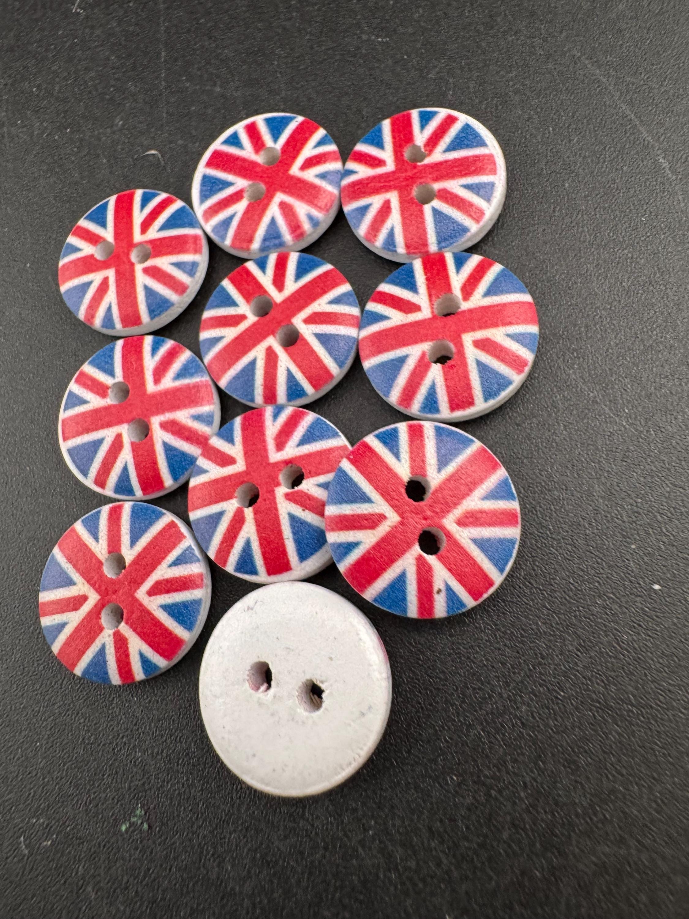 15mm wooden Union Jack buttons , Set of 10pcs UK flag