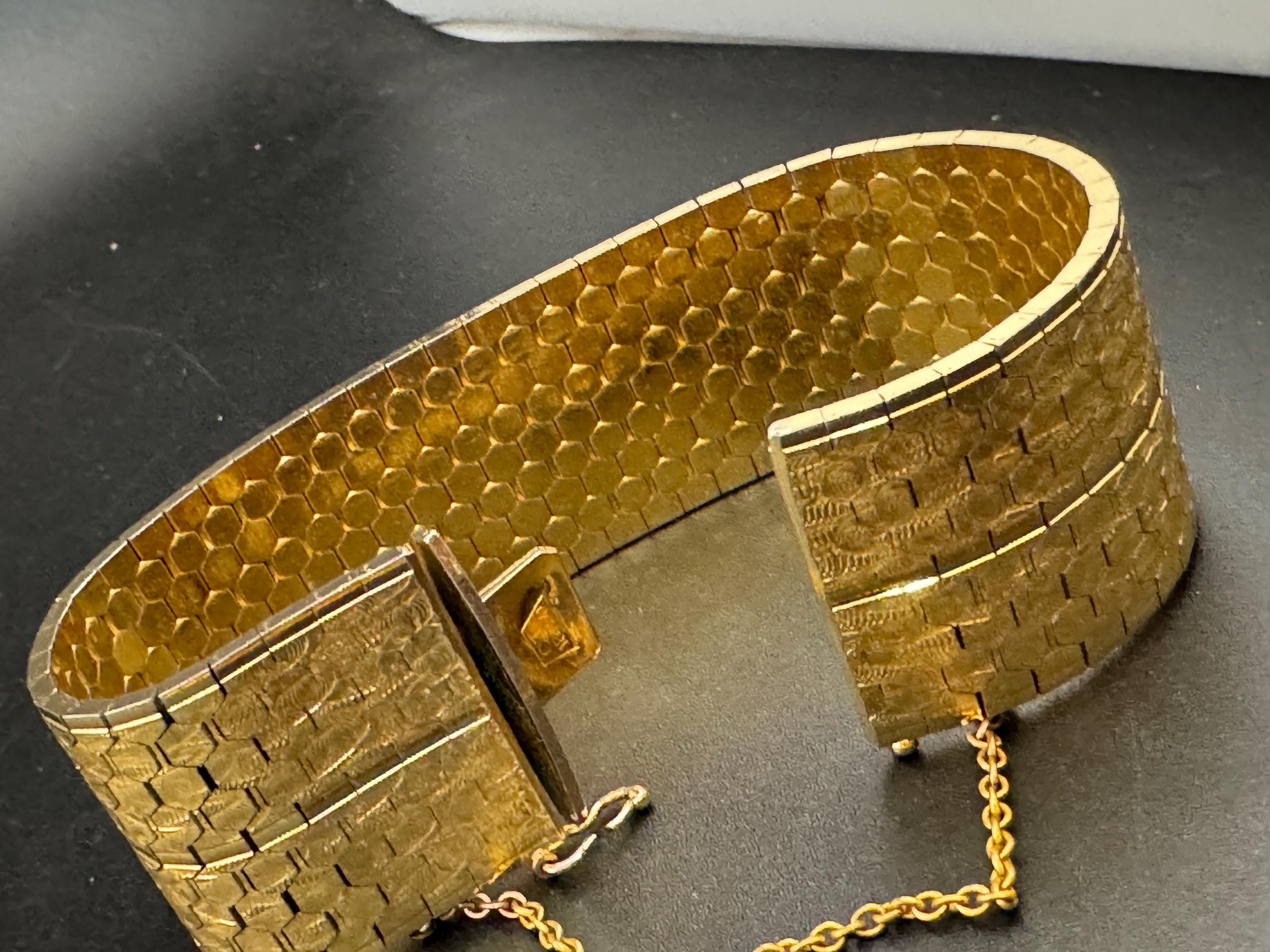 1970s articulated 0750 18k gold plated wide bracelet
