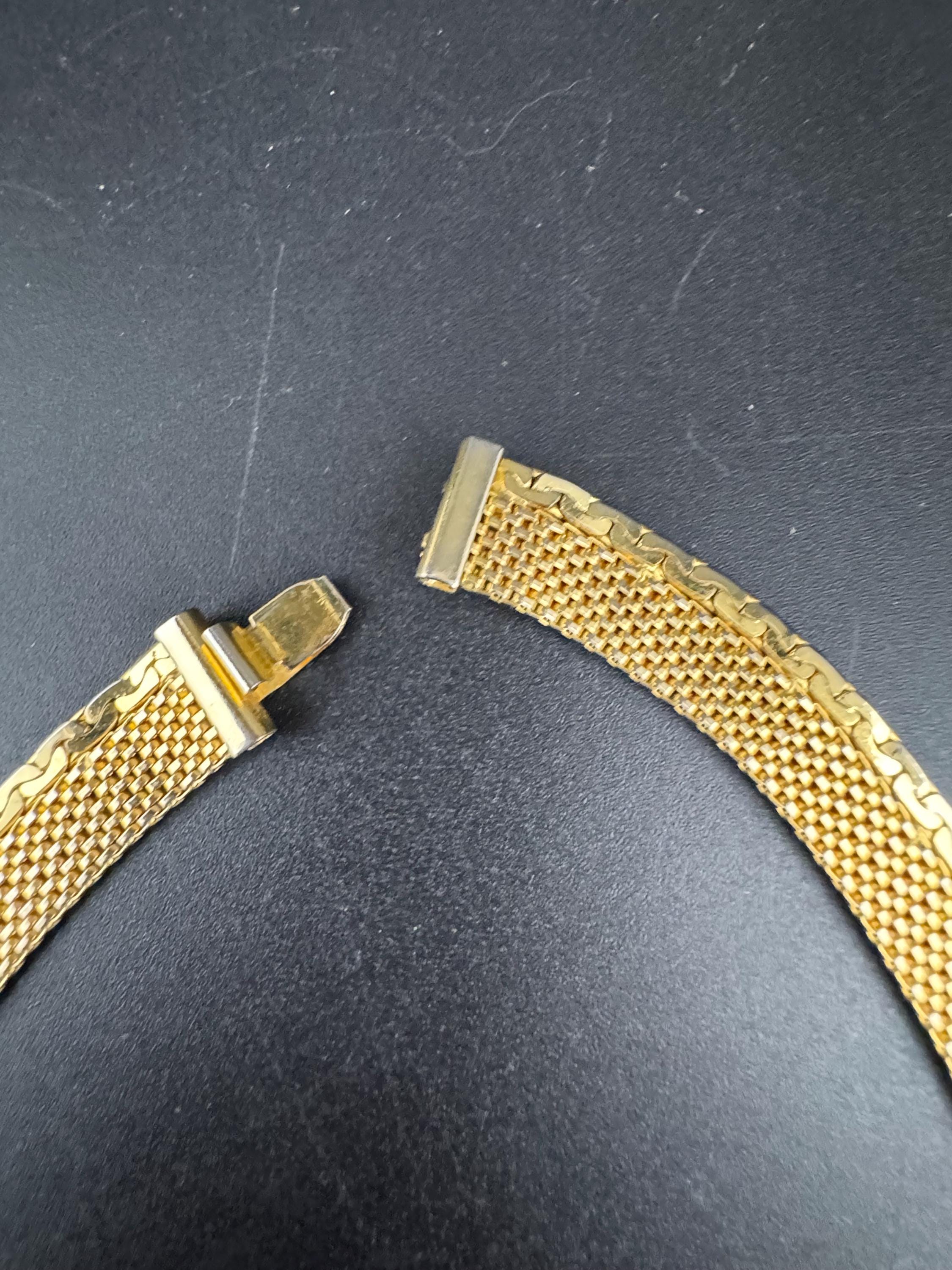 Vintage black and clear rhinestone gold mesh choker necklace 42cm