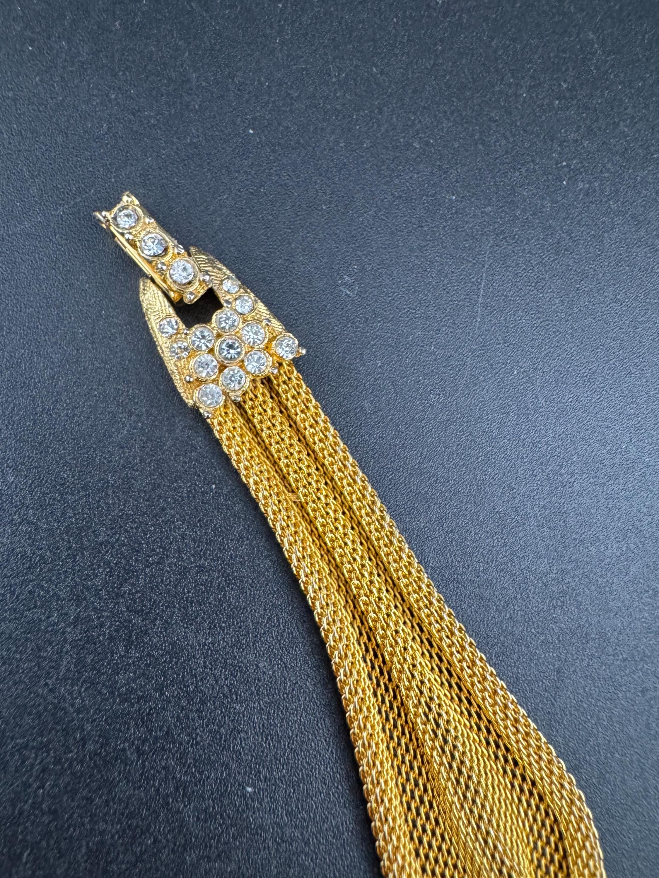 Vintage gold mesh ruby red rhinestone cocktail bracelet 1970s 1960s