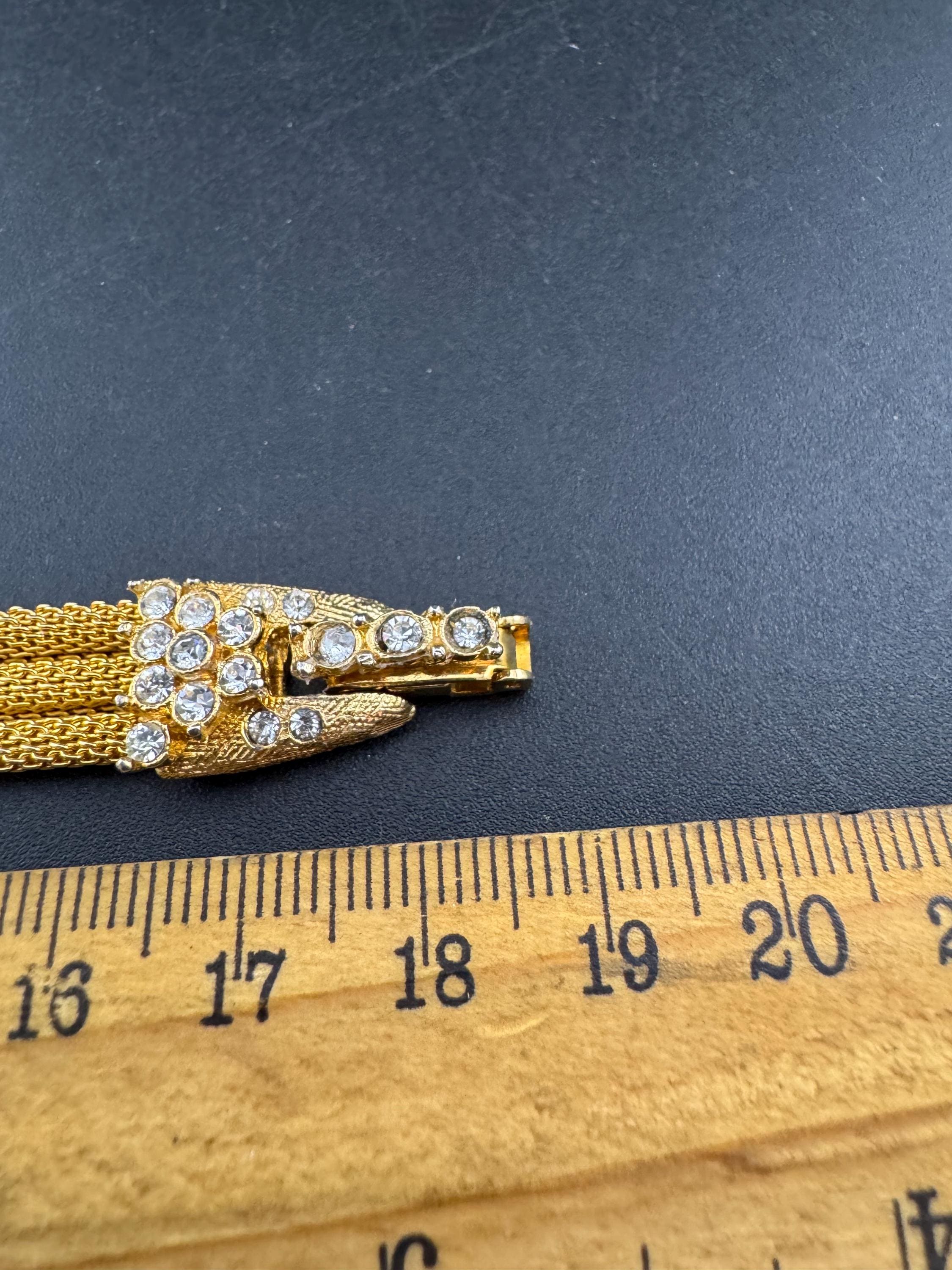 Vintage gold mesh ruby red rhinestone cocktail bracelet 1970s 1960s