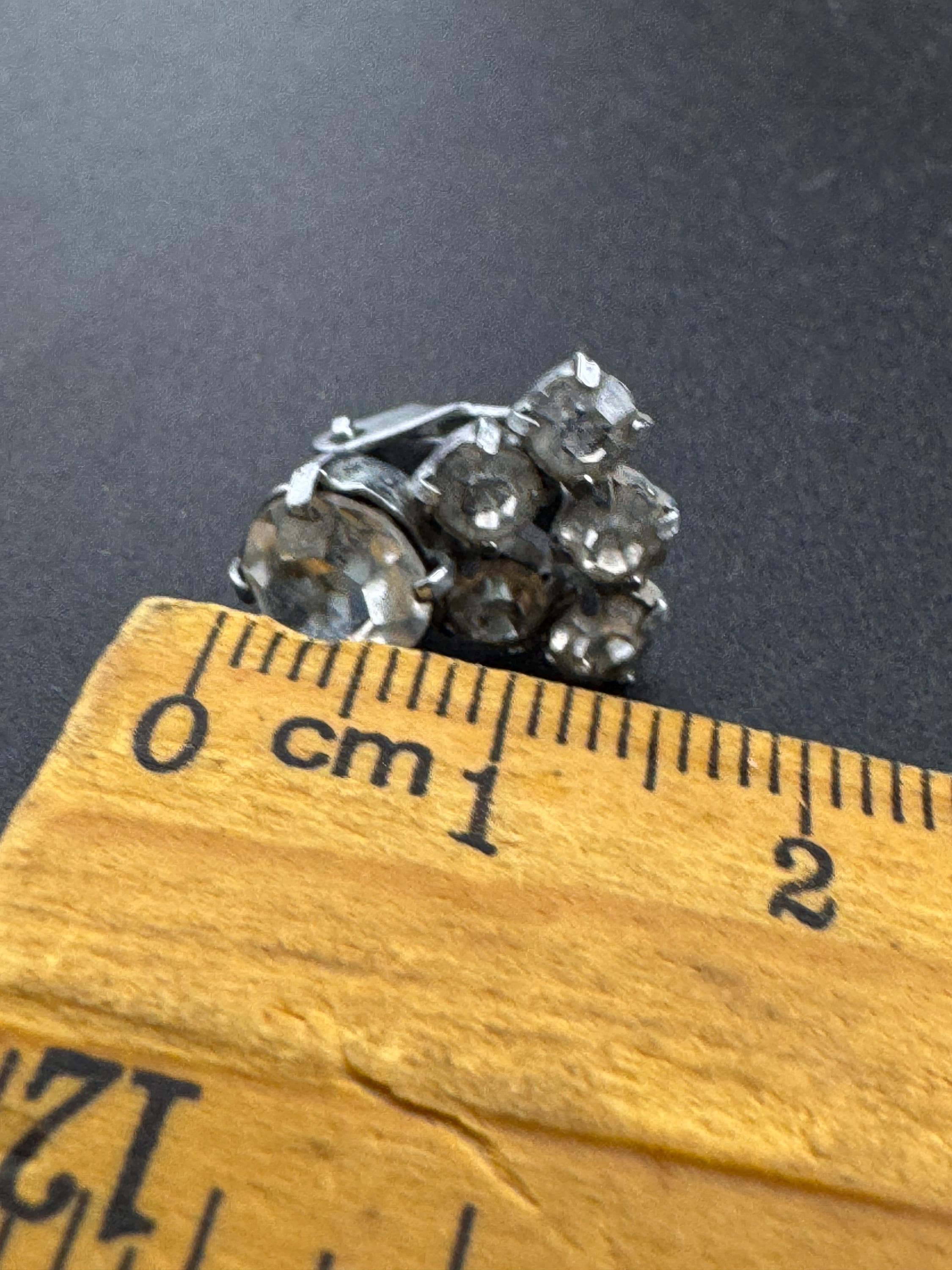 Small vintage clear Diamanté Rhinestone Clip On Earrings, mid century studs