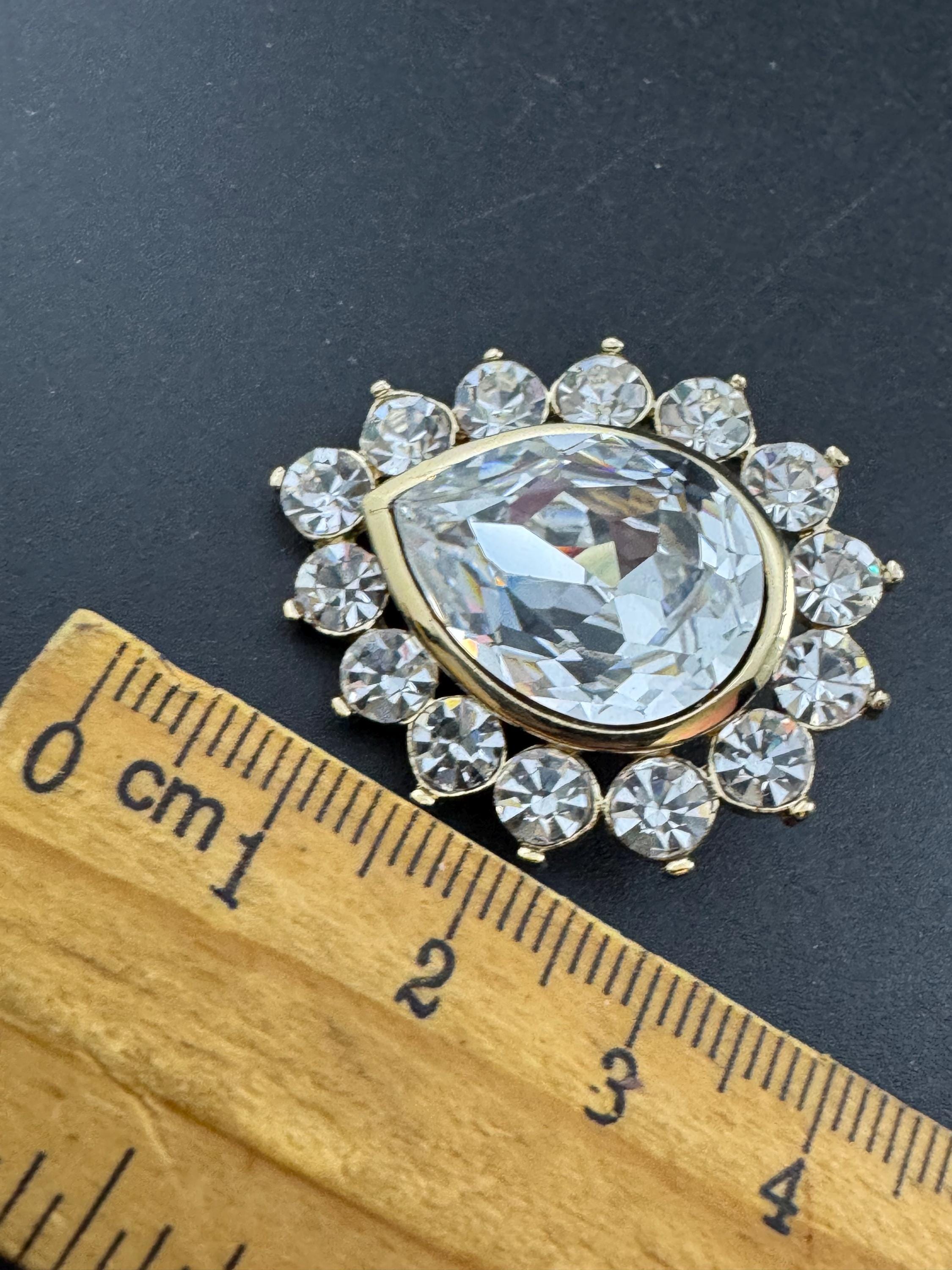 vintage clear Swarovski crystal teardrop earrings 1980s, gold tone