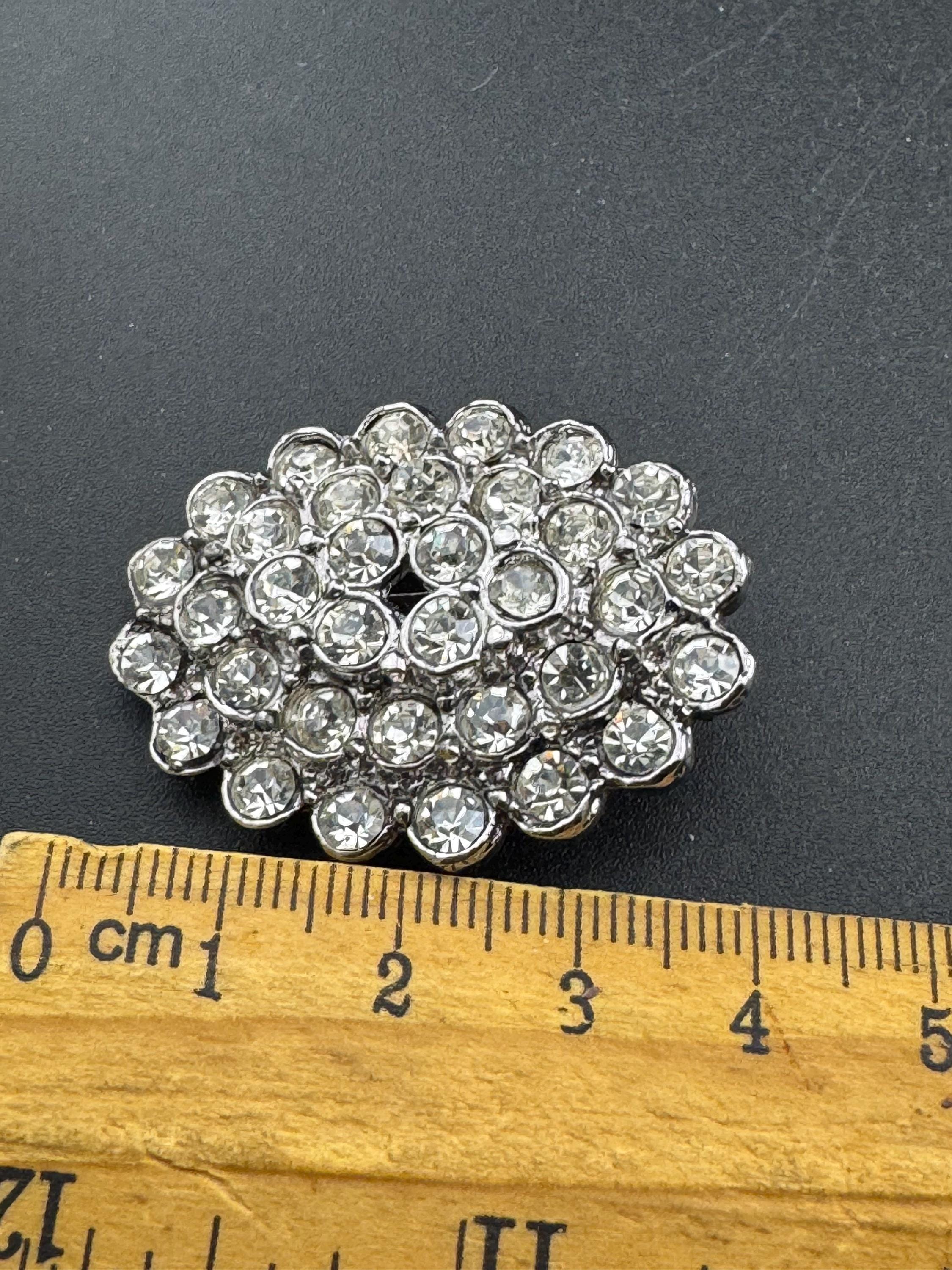 vintage oversized clear diamanté oval earrings, 1980s silver tone