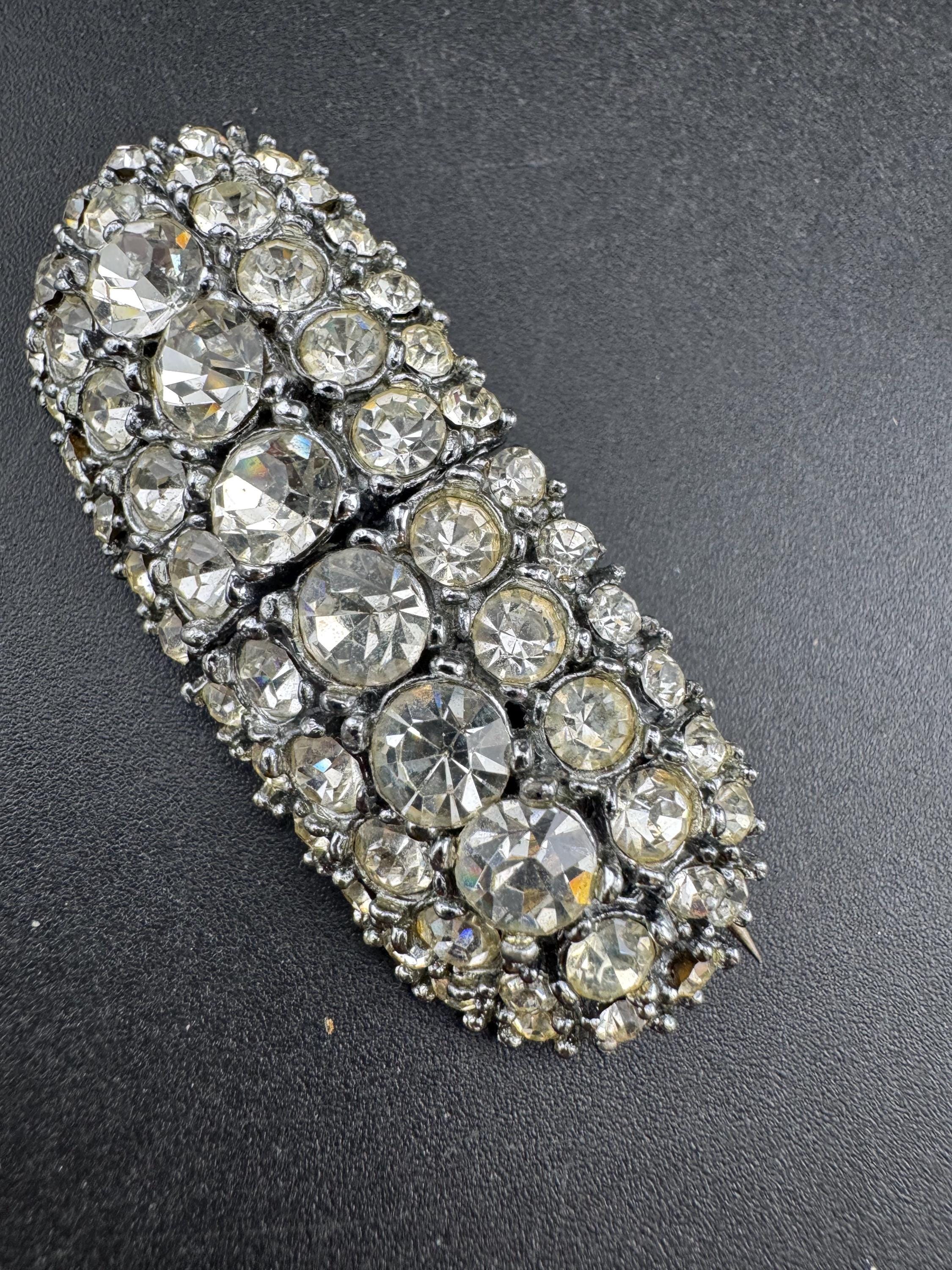 Vintage Rhinestone art deco Duette clip combination brooch and dress clips, Silver chrome