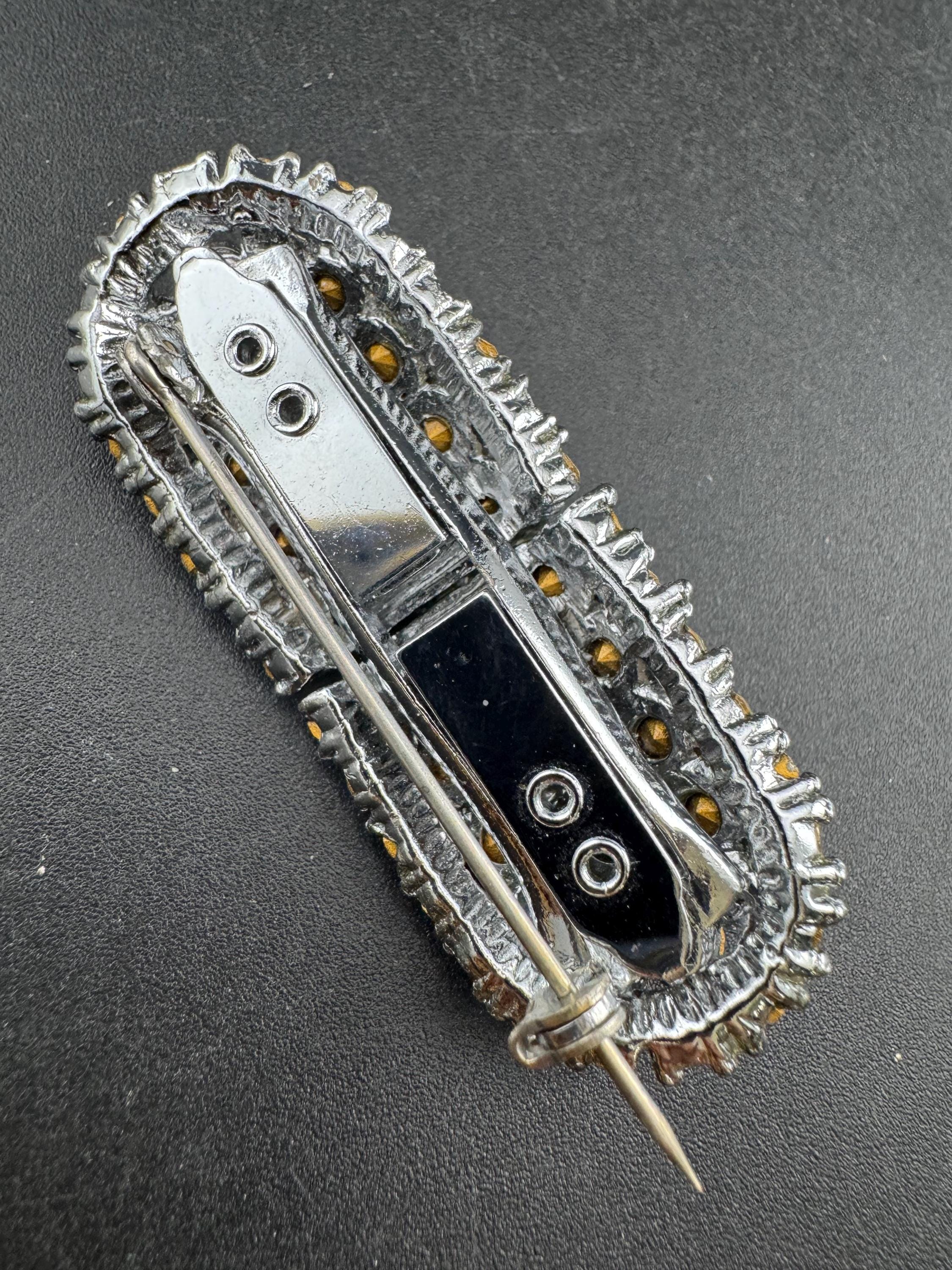 Vintage Rhinestone art deco Duette clip combination brooch and dress clips, Silver chrome