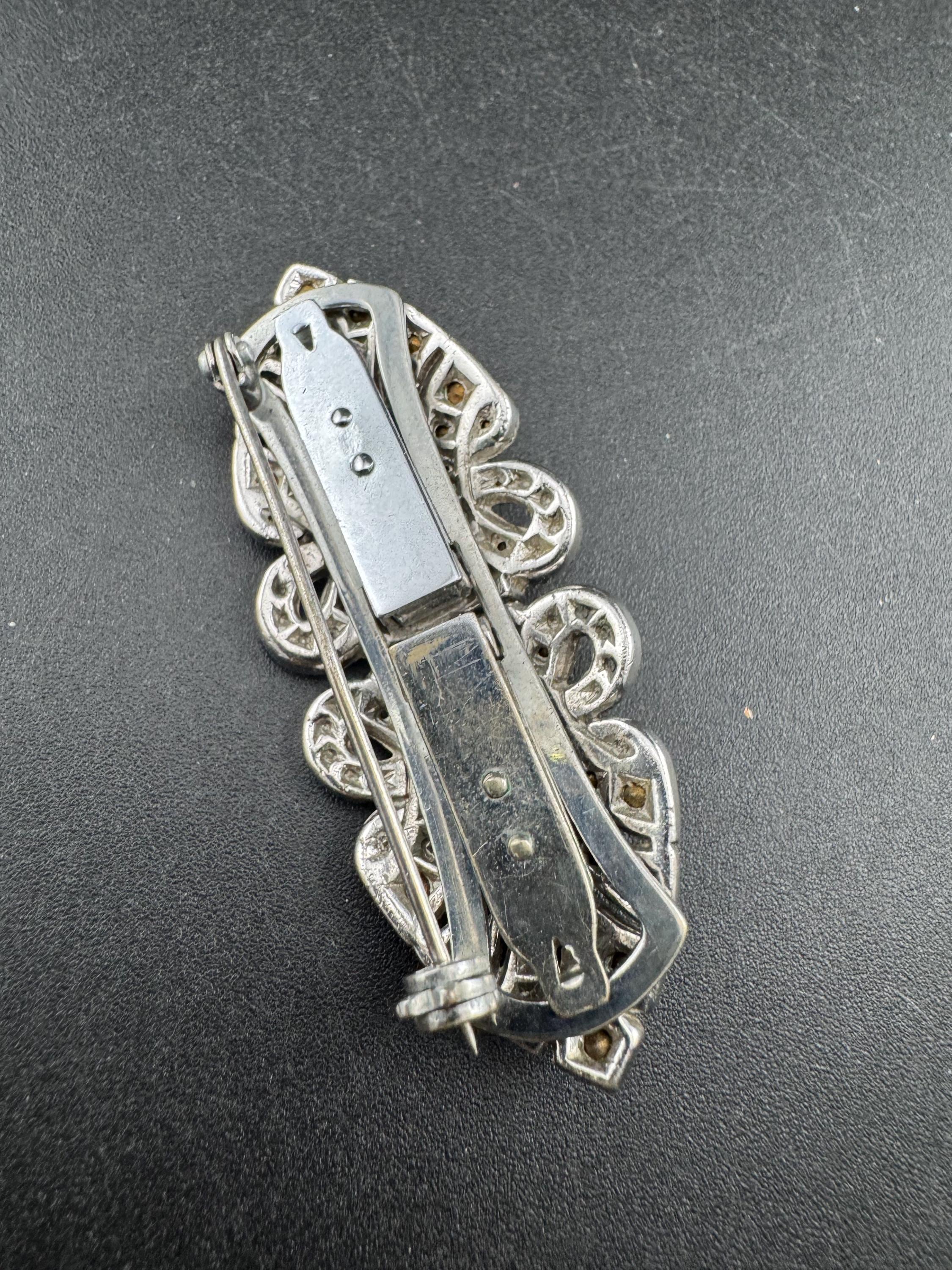 Art deco duette dress clip combination diamante brooch, silver tone