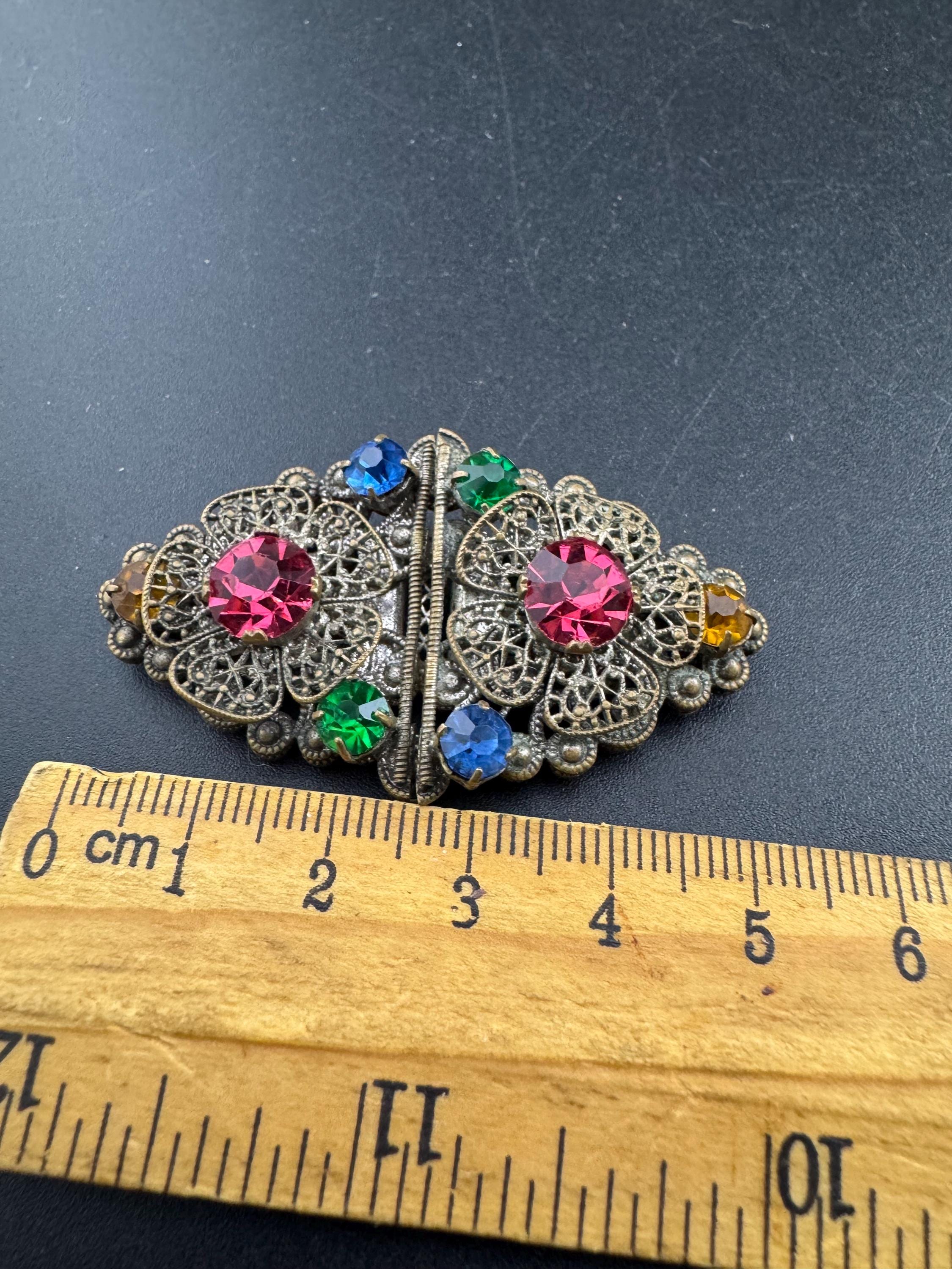 Pair of dress Clips Combination Brooch, rainbow paste Czech brass fittings
