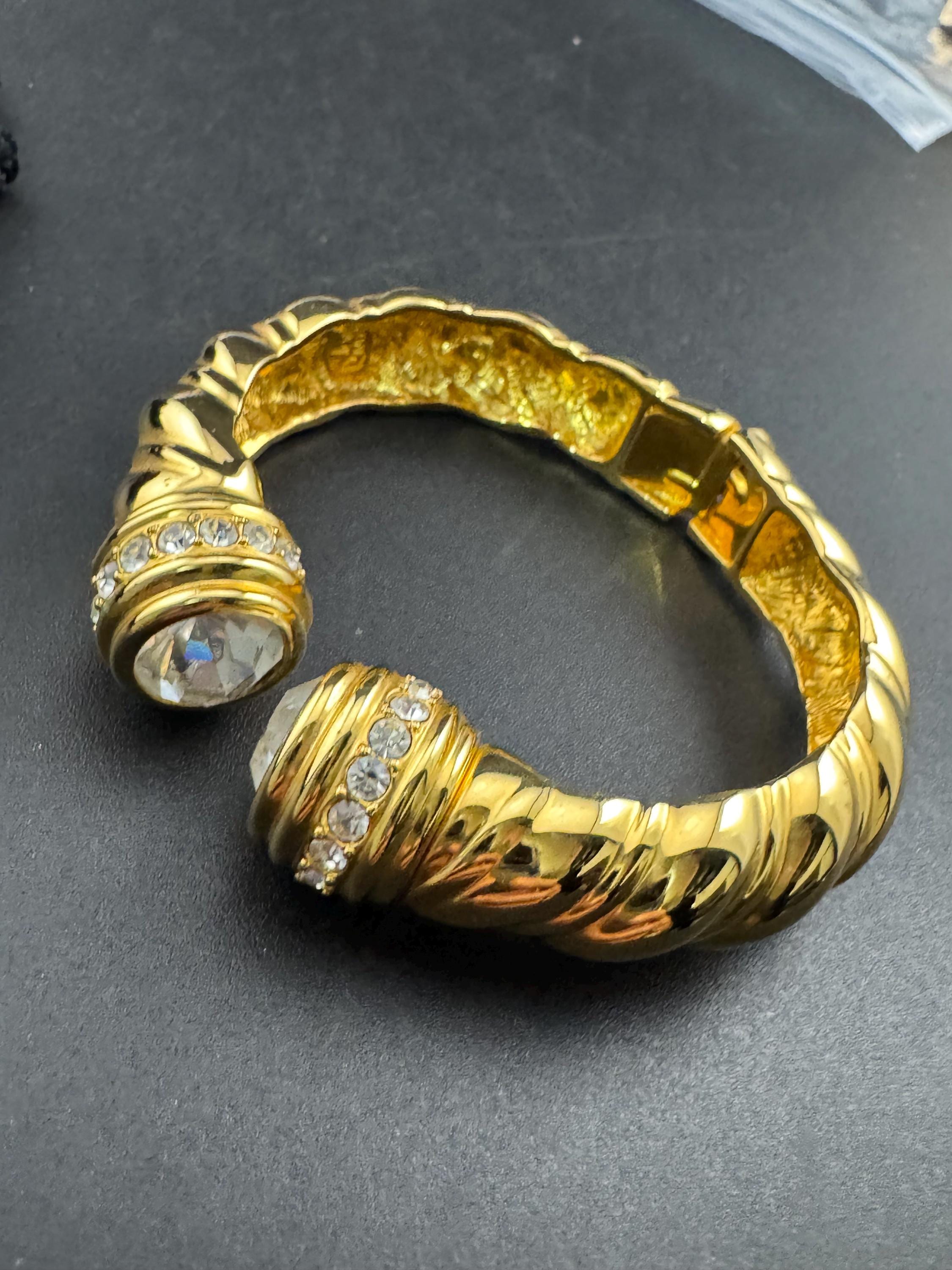 Joan rivers crystal torque clamper bangle, Etruscan style gold tone