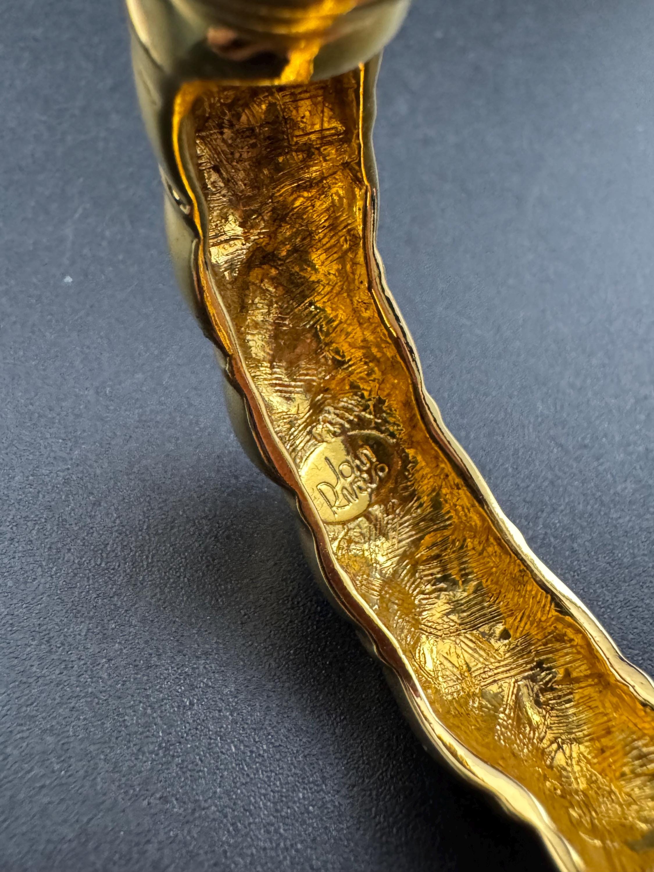 Joan rivers crystal torque clamper bangle, Etruscan style gold tone