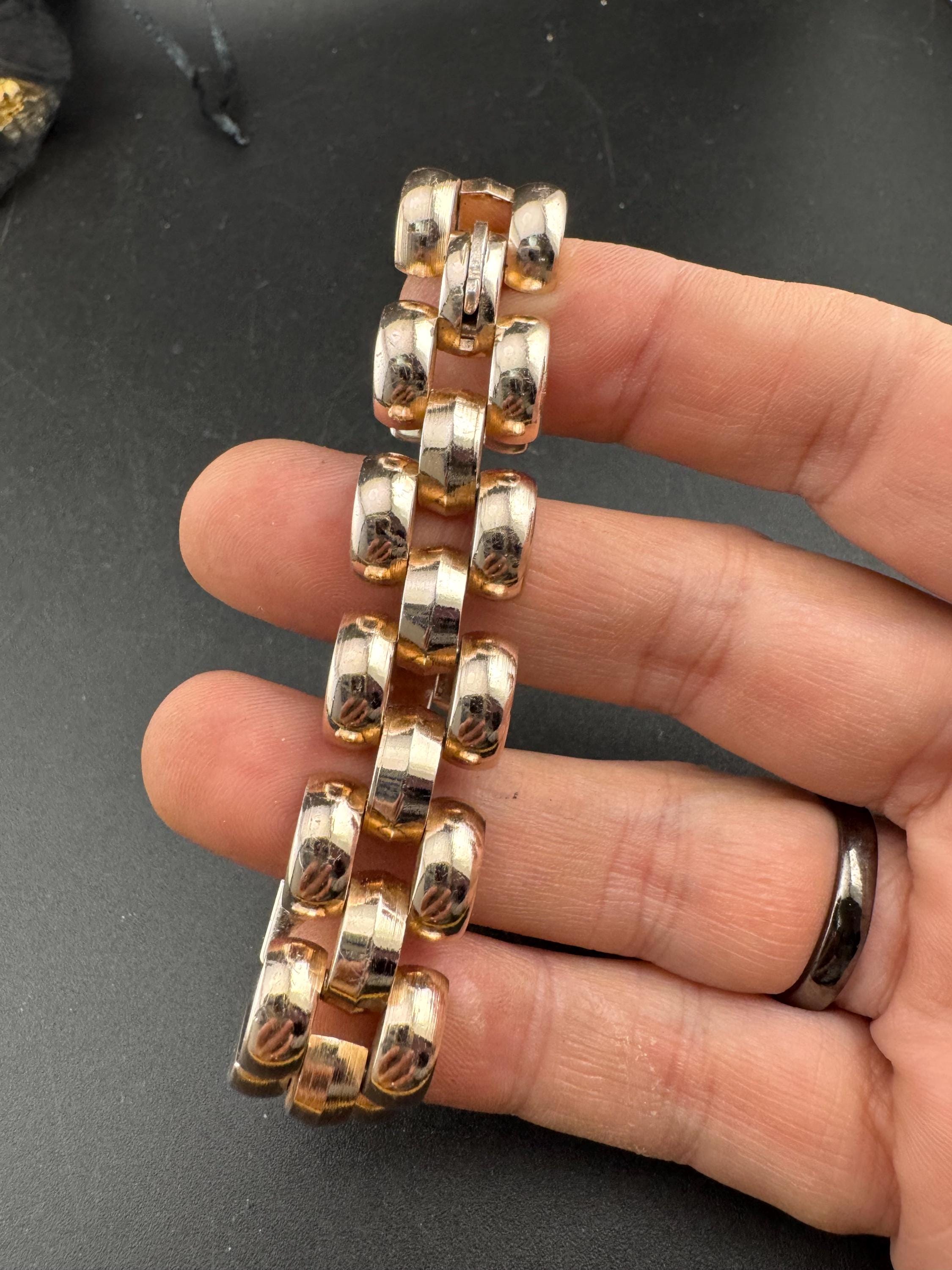 De Farre copper rose gold tone brick chain bracelet, 18.5cm French vintage